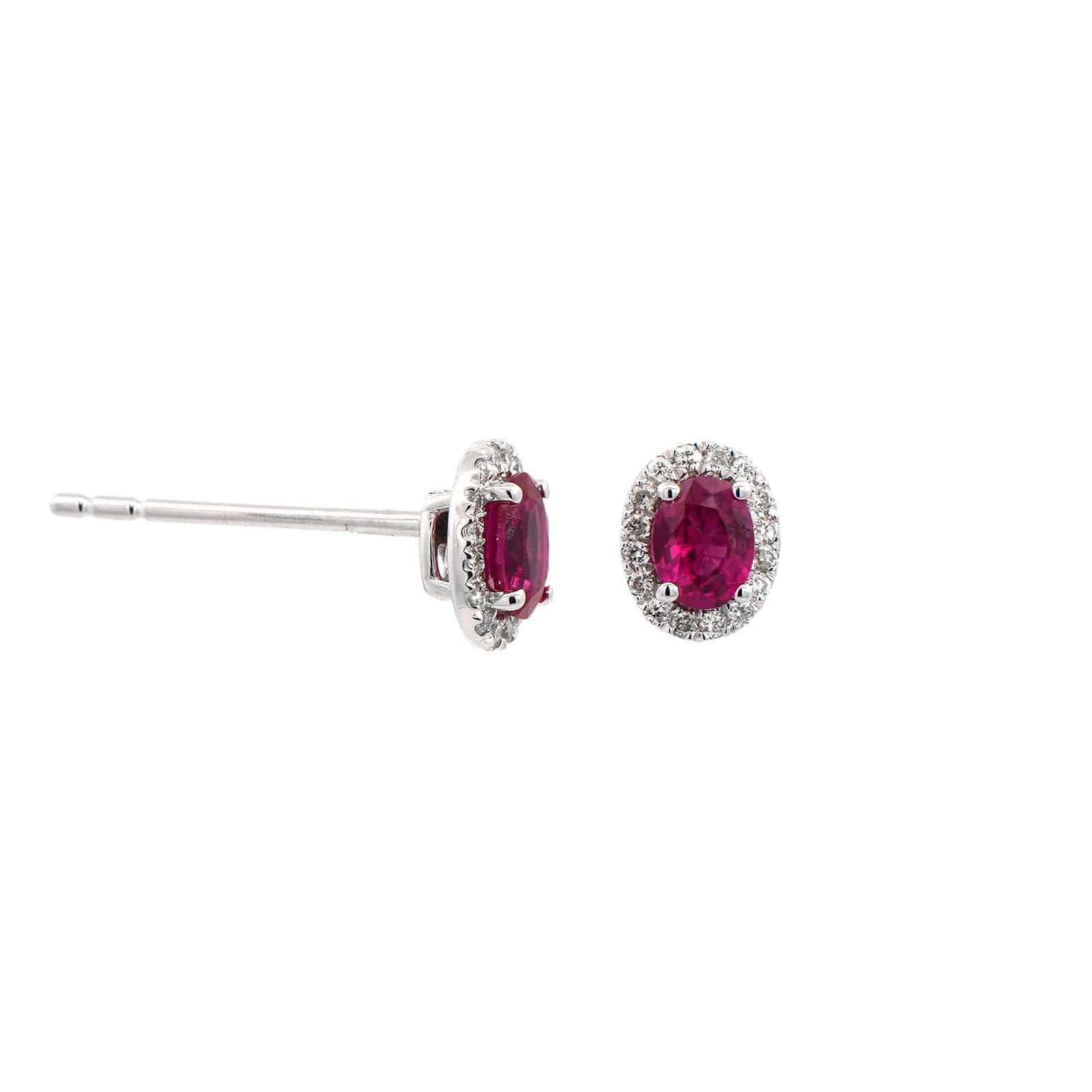14K White Gold Diamond & Oval Ruby Stud Earrings - Image 3