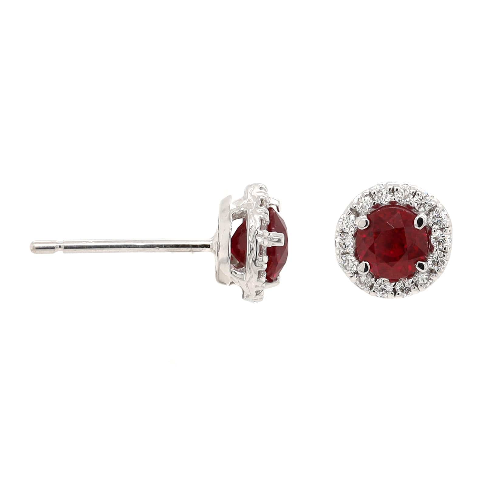 18K White Gold Ruby and Diamond Halo Stud Earrings