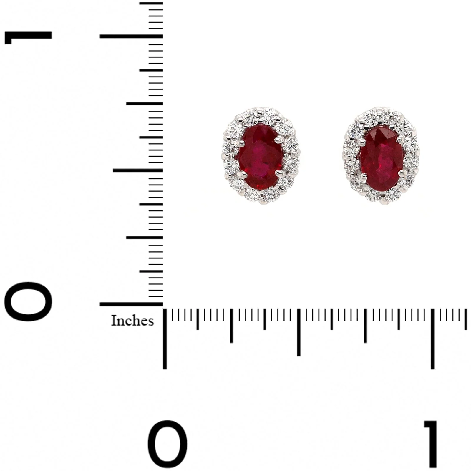 18K White Gold Oval Ruby and Diamond Halo Stud Earrings - Image 2