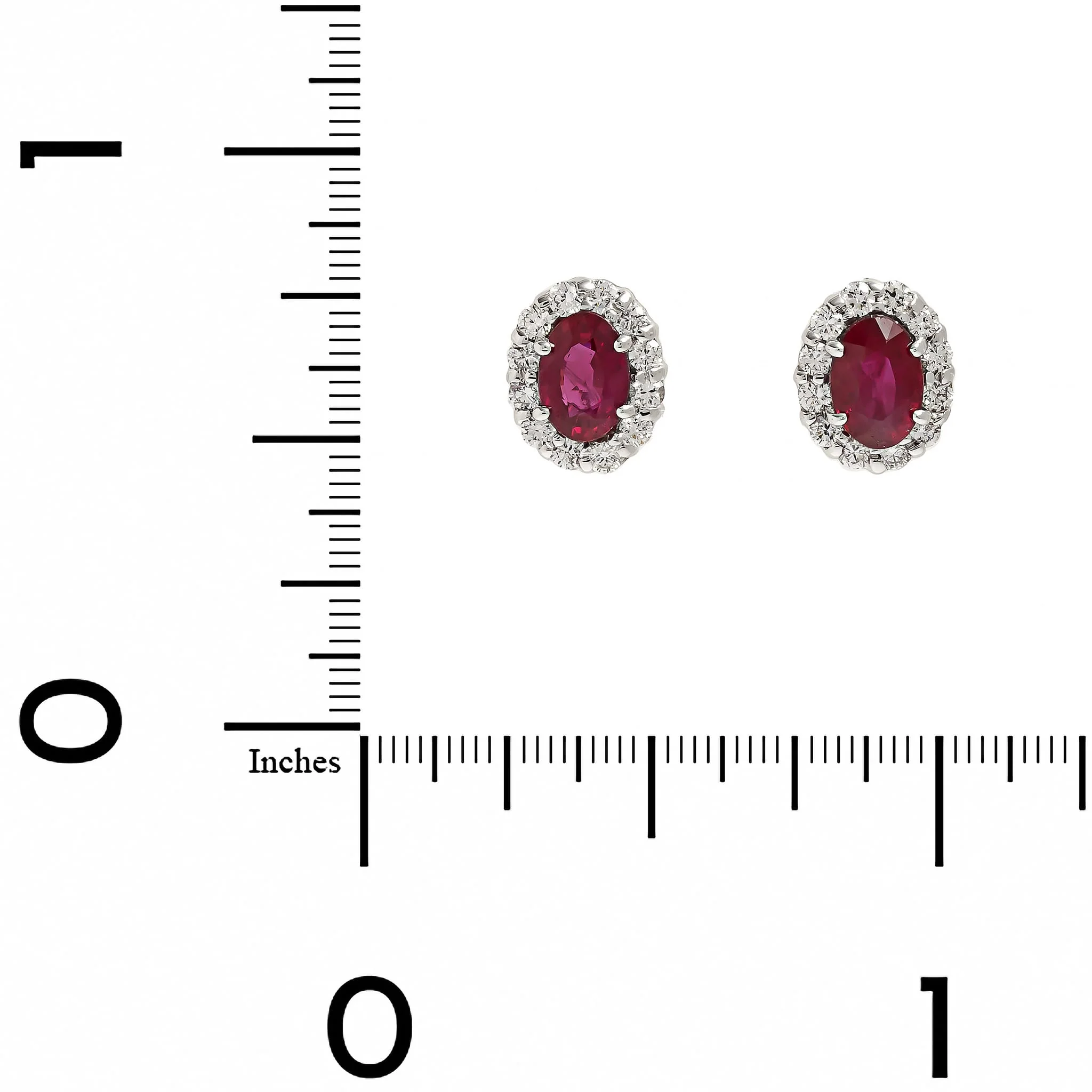 18K White Gold Oval Ruby and Diamond Halo Stud Earrings - Image 2