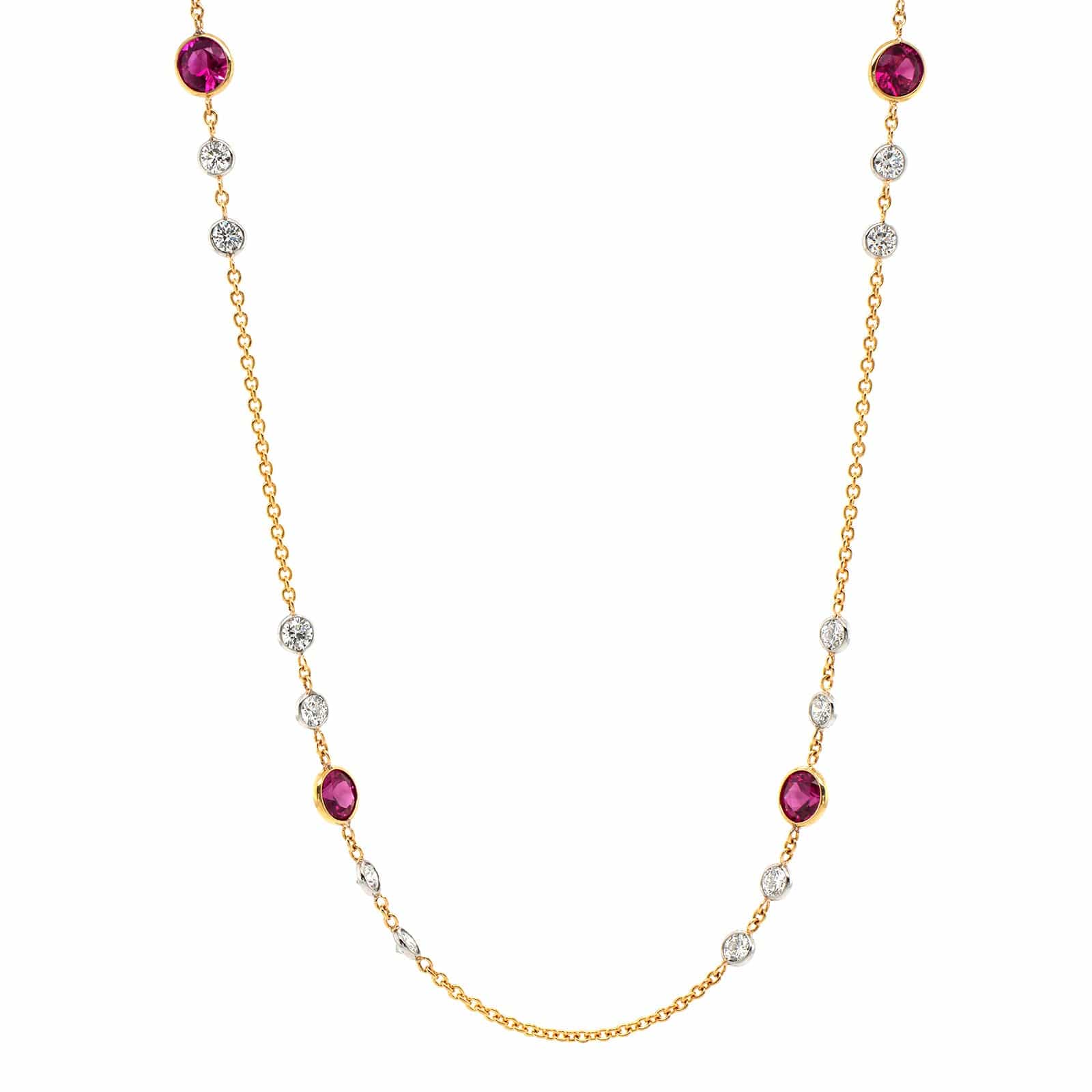 18K Yellow Gold Ruby & Diamond By The Yard Necklace - Image 5