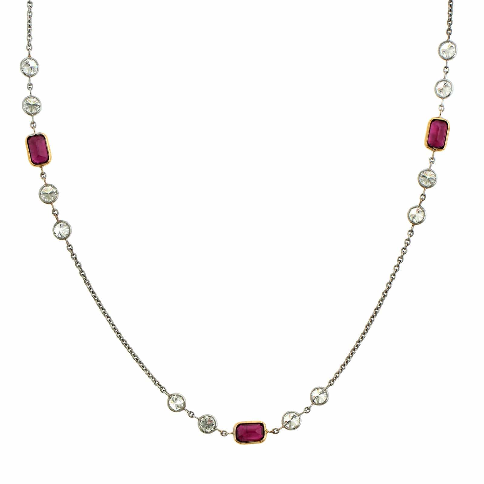 18K Yellow & White Gold Ruby Diamond by the Yard Necklace - Image 2