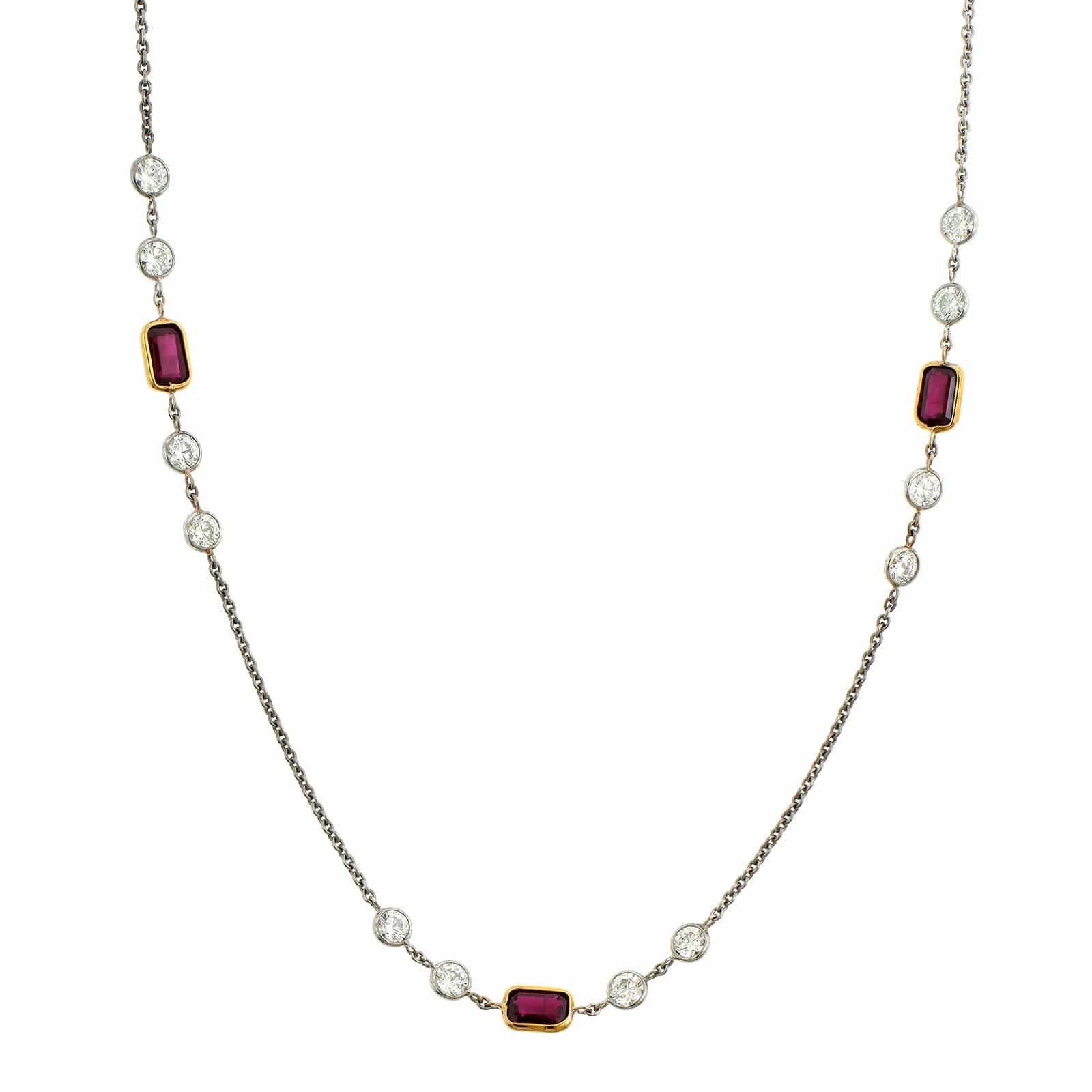 18K Yellow & White Gold Ruby Diamond by the Yard Necklace - Image 5