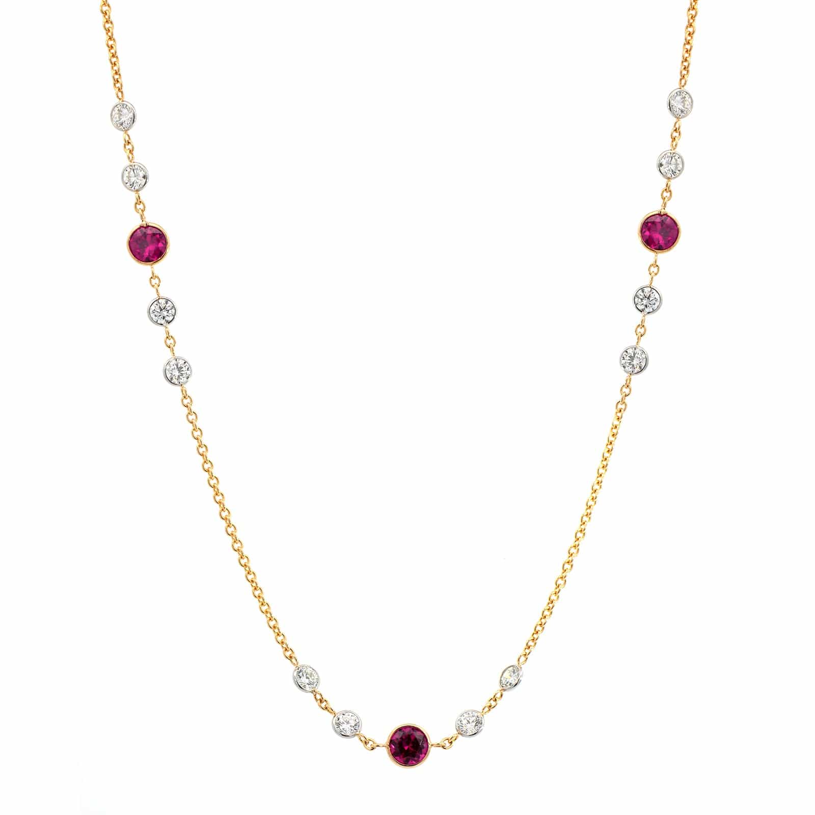 18K Yellow Gold Ruby & Diamond by the Yard Necklace