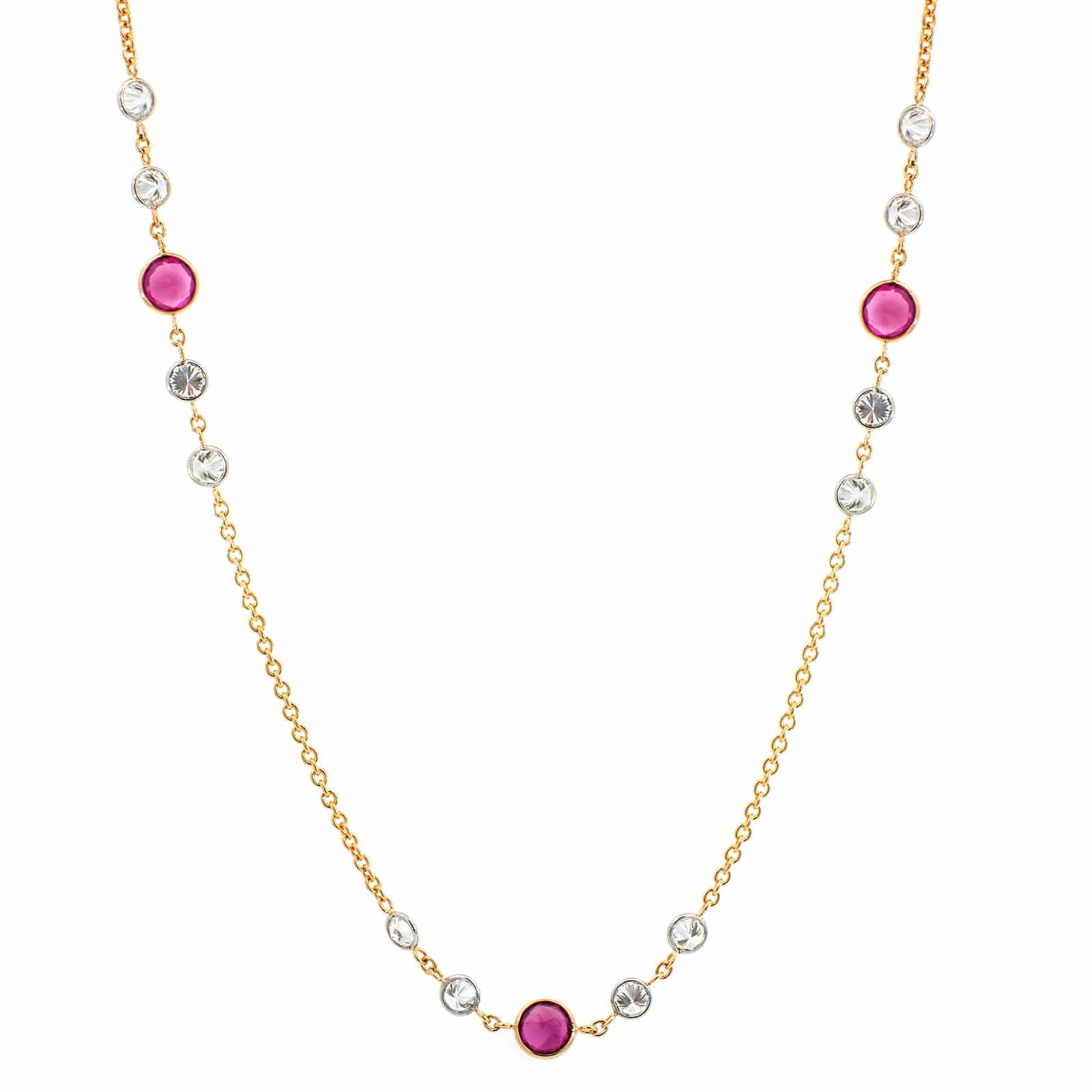 18K Yellow Gold Ruby & Diamond by the Yard Necklace - Image 2