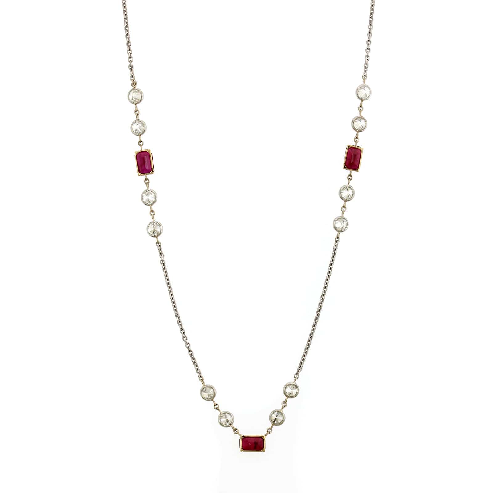 18K White and Yellow Gold Ruby & Diamond By The Yard Necklace - Image 2