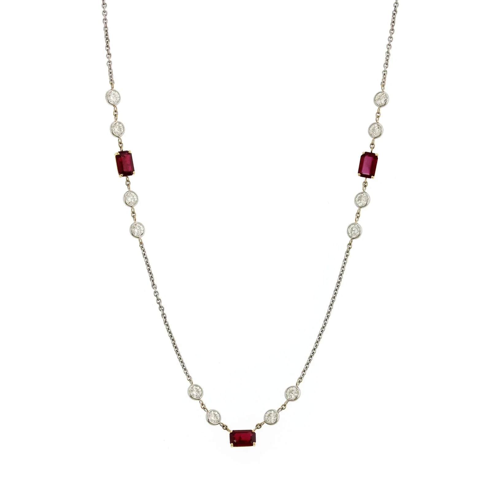 18K White and Yellow Gold Ruby & Diamond By The Yard Necklace - Image 5