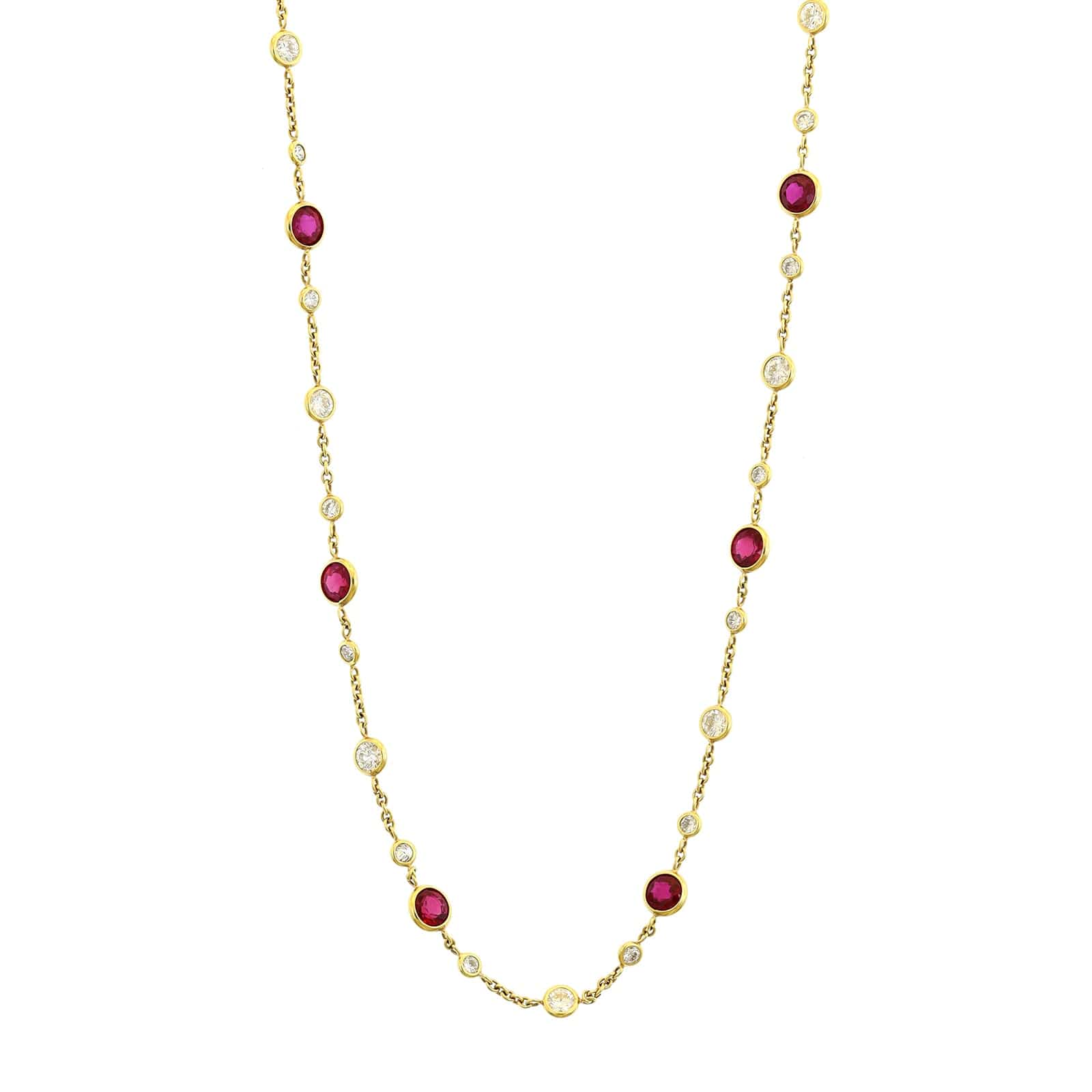 18K Yellow Gold Ruby & Diamond By The Yard Necklace - Image 4