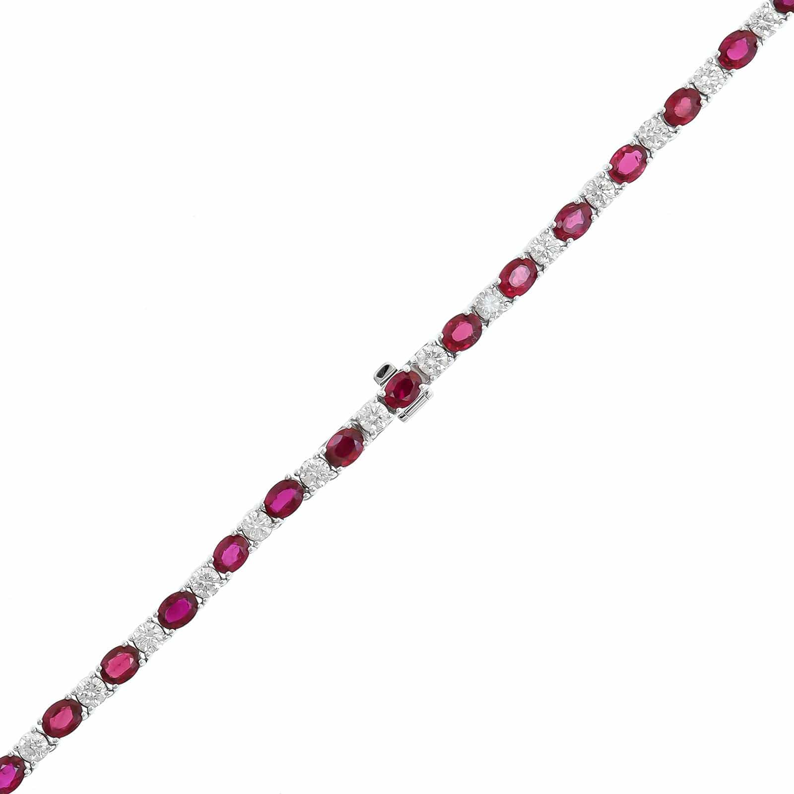 18K White Gold Alternating Oval Ruby and Round Diamond Necklace - Image 3