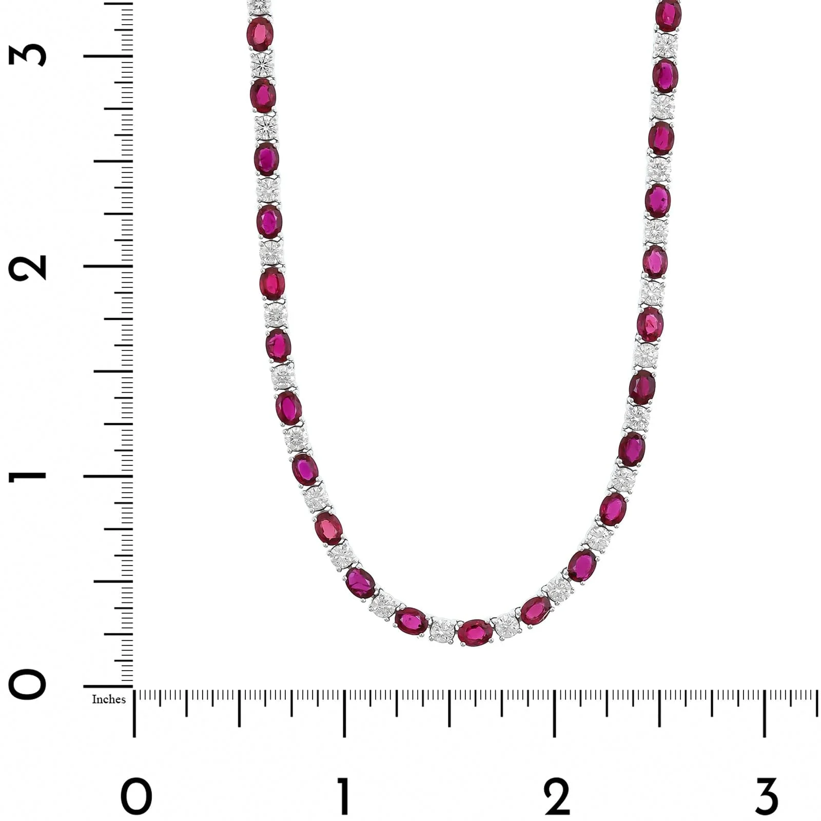 18K White Gold Alternating Oval Ruby and Round Diamond Necklace - Image 4