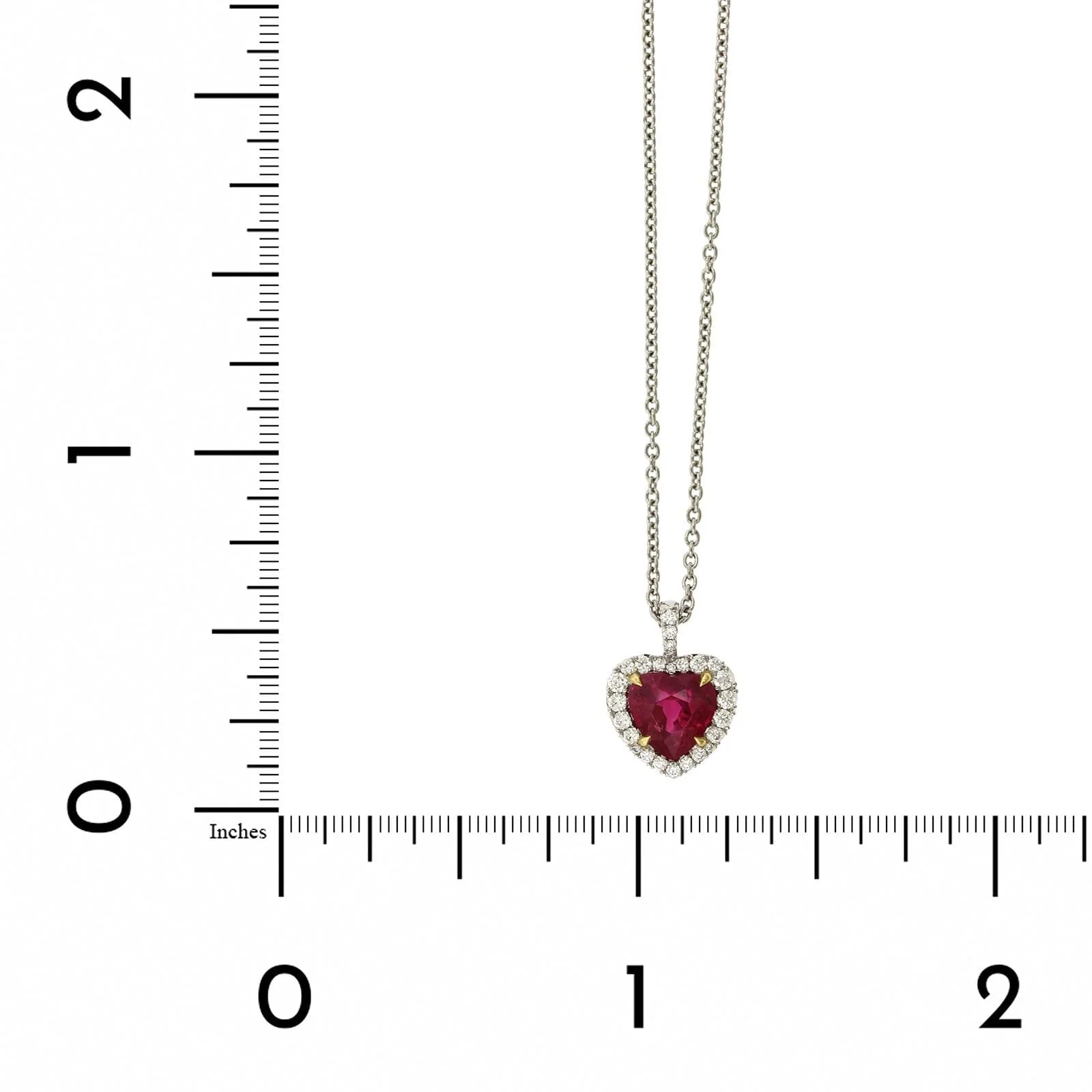 18K White and Yellow Gold Heart Shape Ruby Diamond Halo Necklace - Image 4