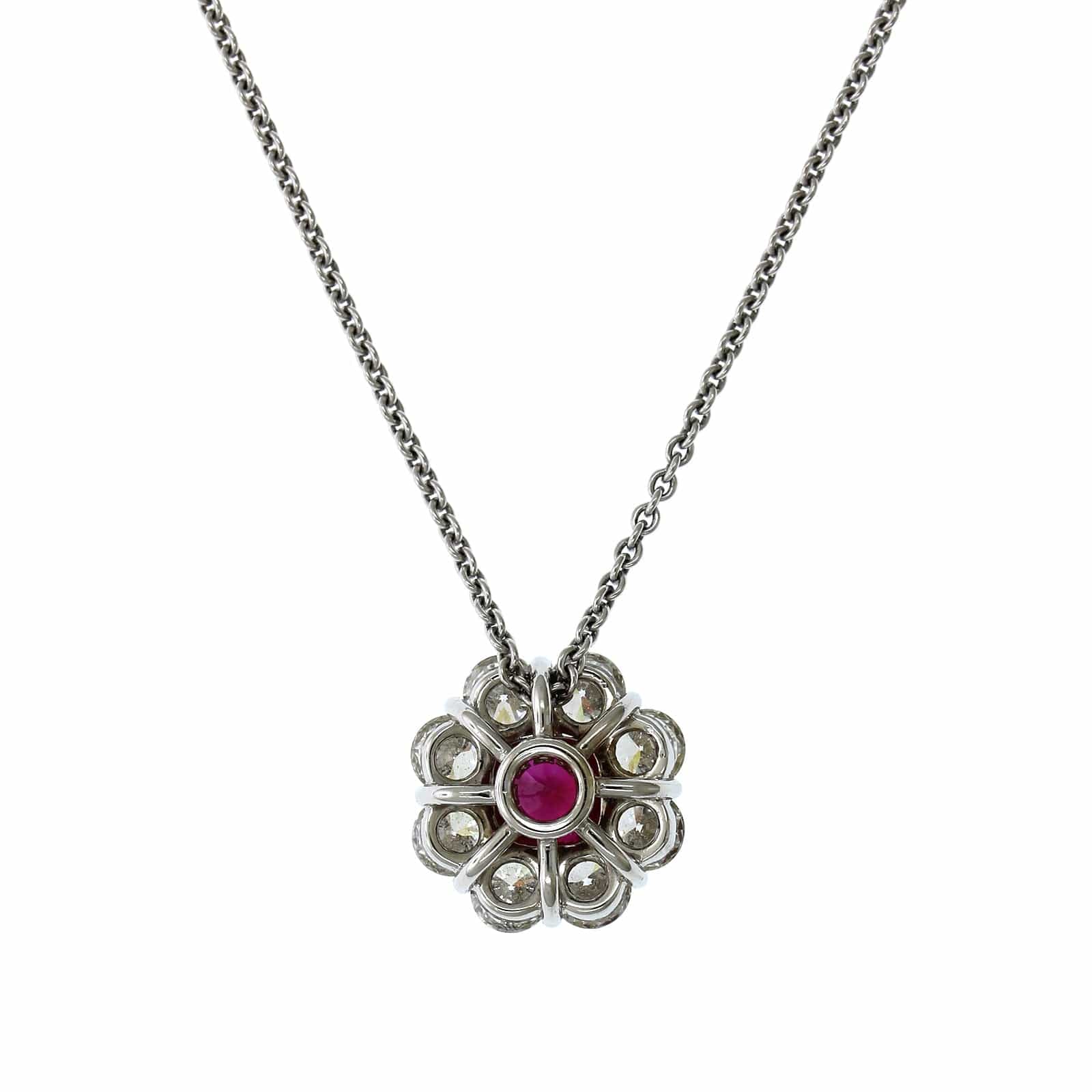 18K White Gold Ruby Diamond Halo Pendant - Image 2