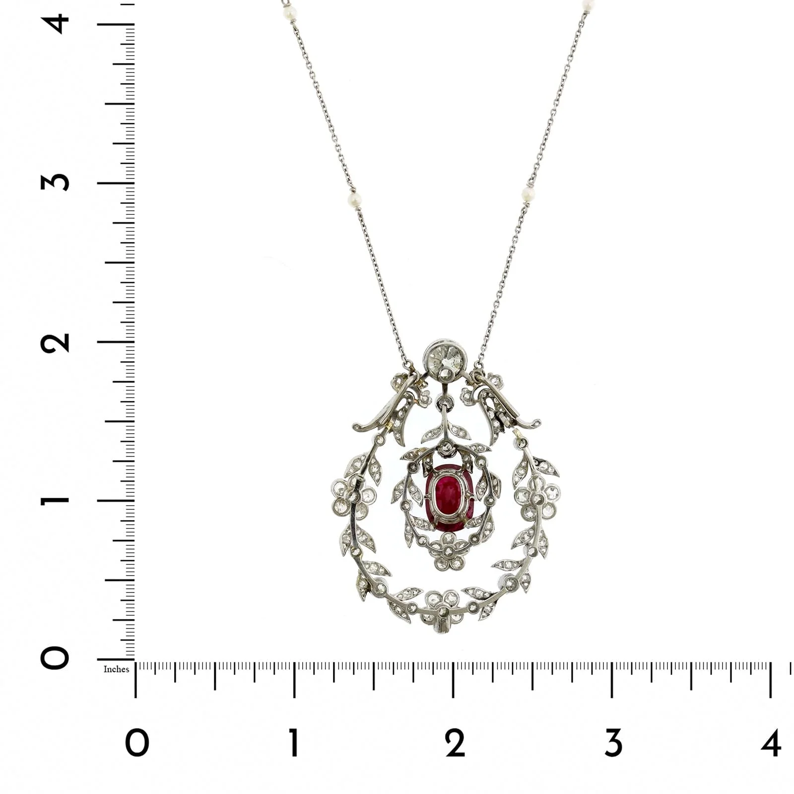Platinum Vintage Set Ruby & European Diamond Necklace - Image 2