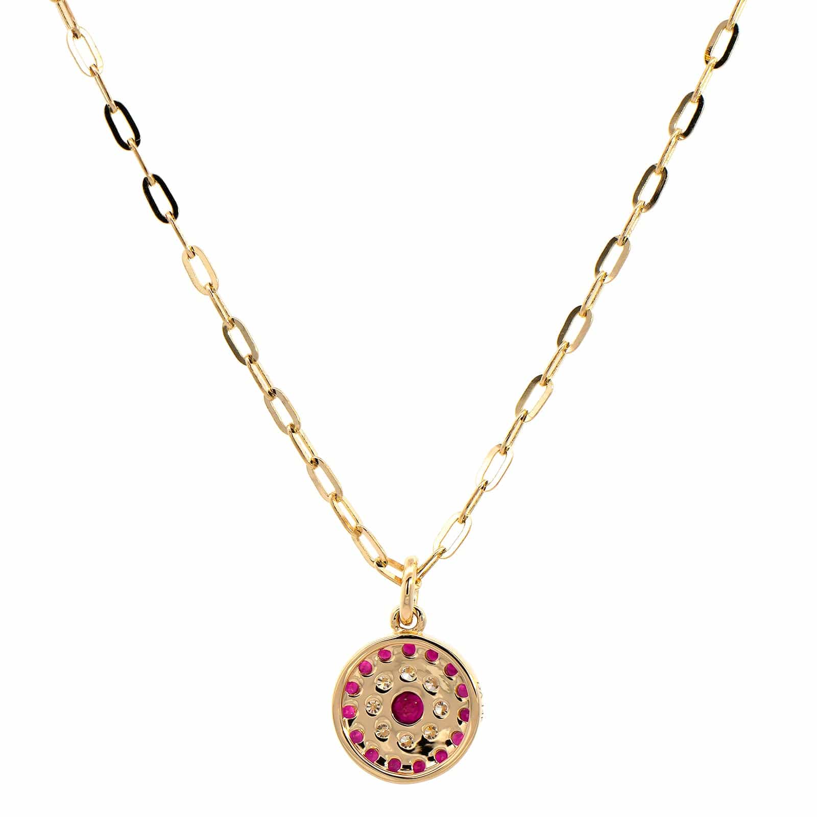 14K Yellow Gold Ruby and Diamond Pendant Necklace - Image 2
