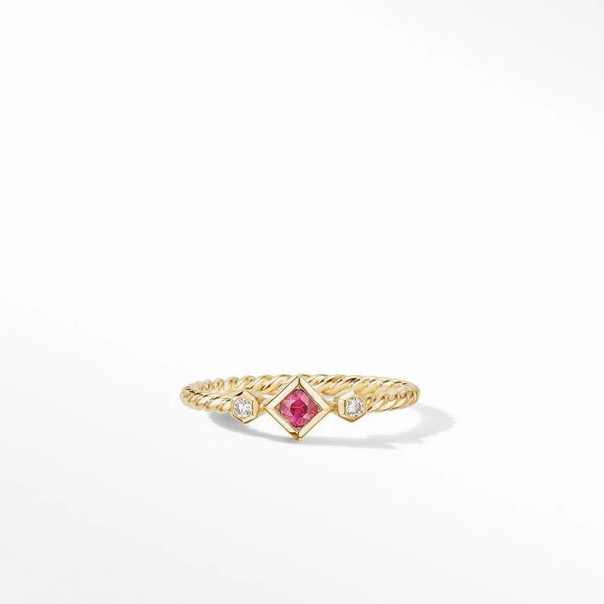 Petite Princess Cut Ring in 18K Yellow Gold with Ruby and Diamonds - Image 2