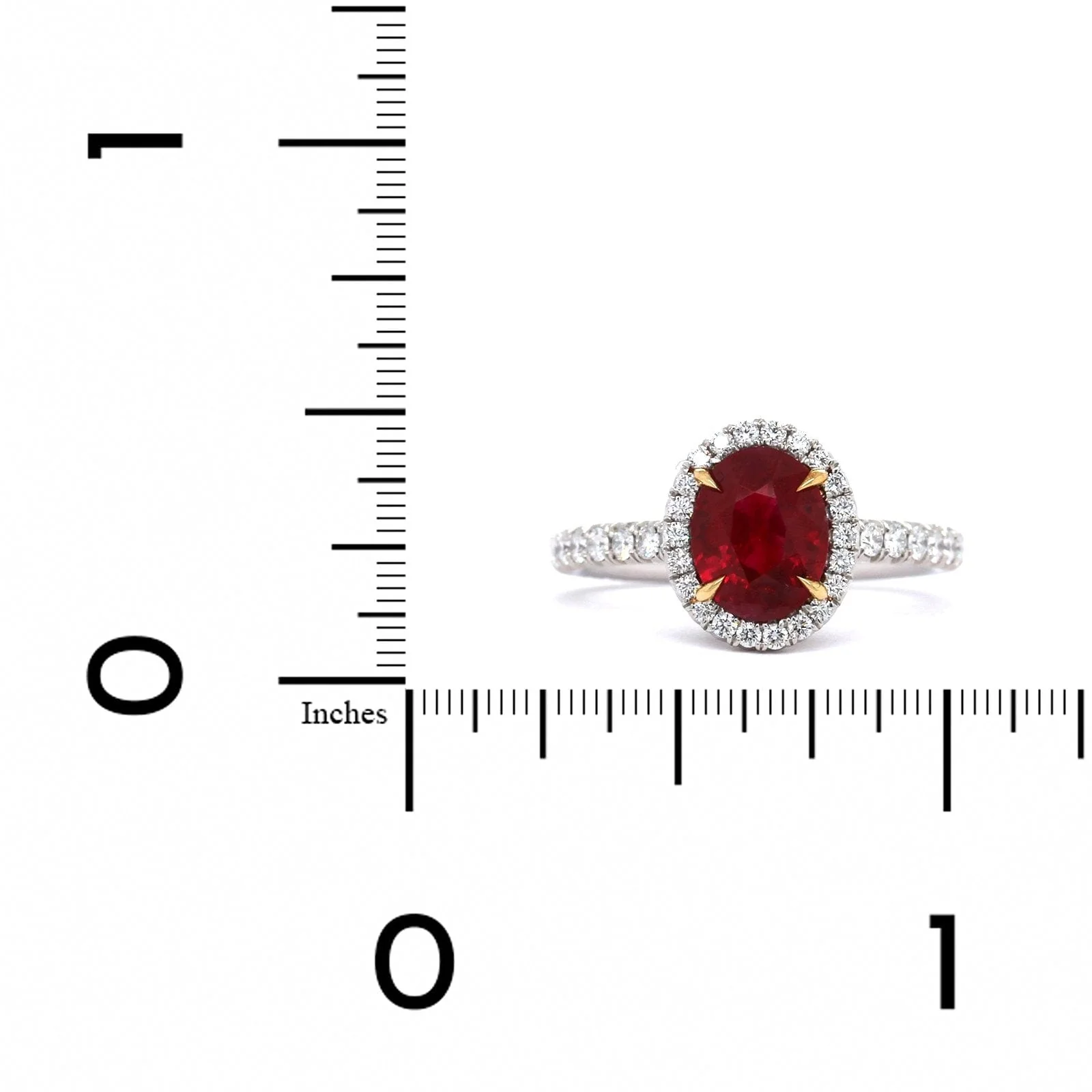 Platinum and 18K Yellow Gold Oval Ruby with Diamond Halo Ring - Image 3