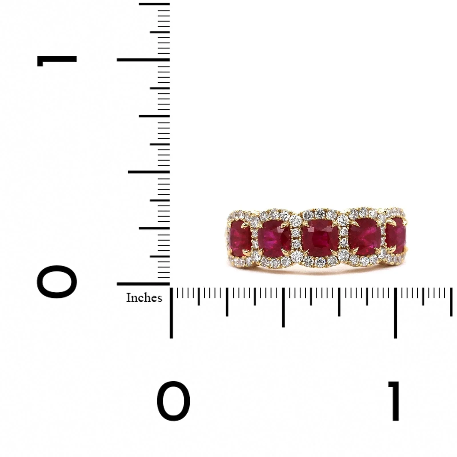 14K Yellow Gold 5 Stone Ruby and Diamond Halo Ring - Image 3