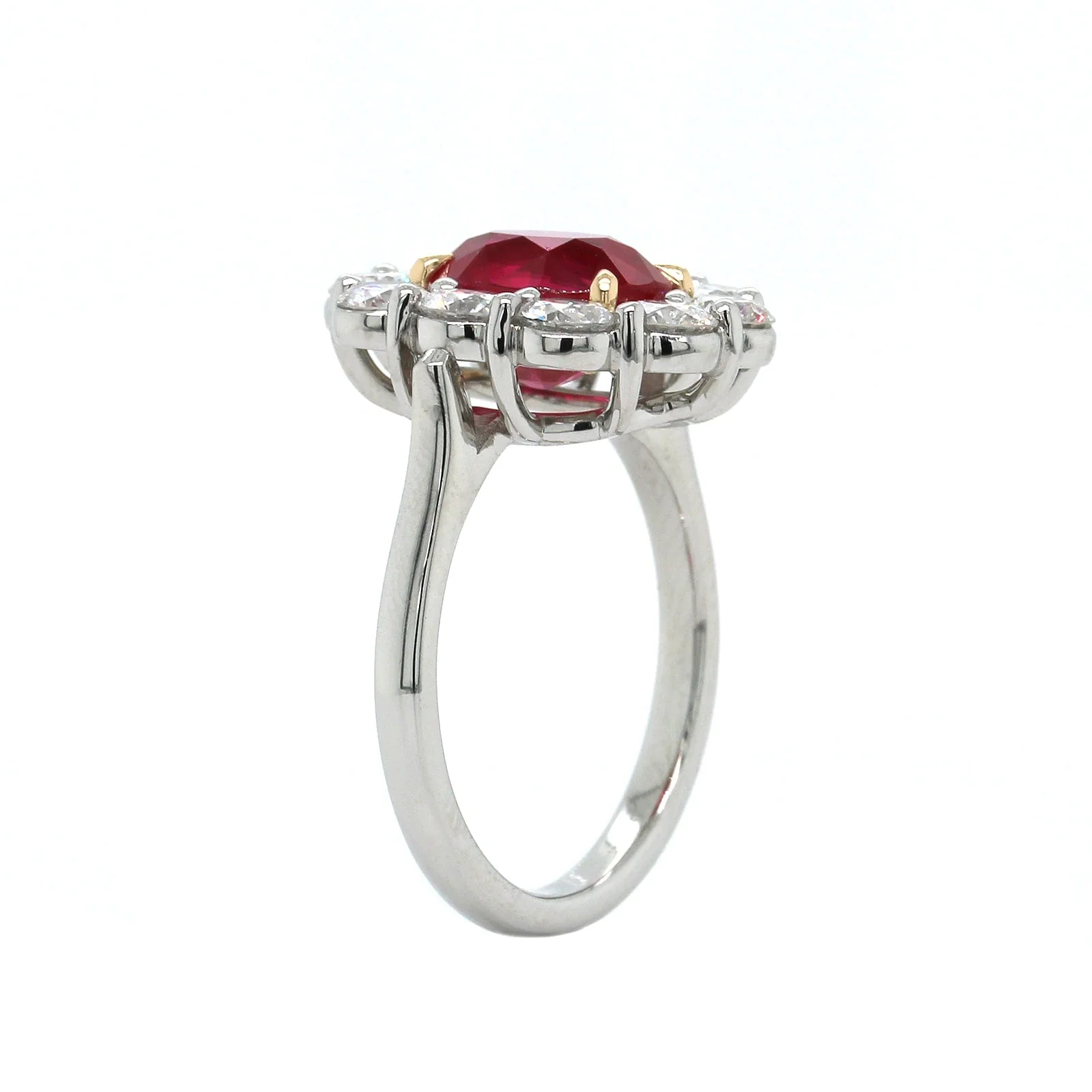Platinum and 18K Yellow Gold Oval Ruby with Diamond Halo Ring - Image 3