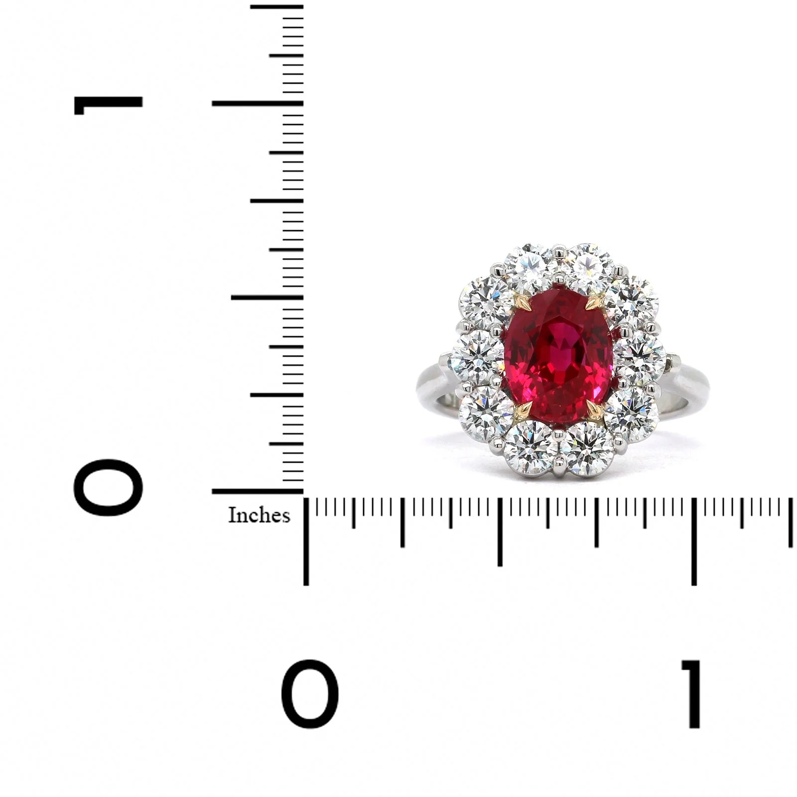 Platinum and 18K Yellow Gold Oval Ruby with Diamond Halo Ring - Image 4