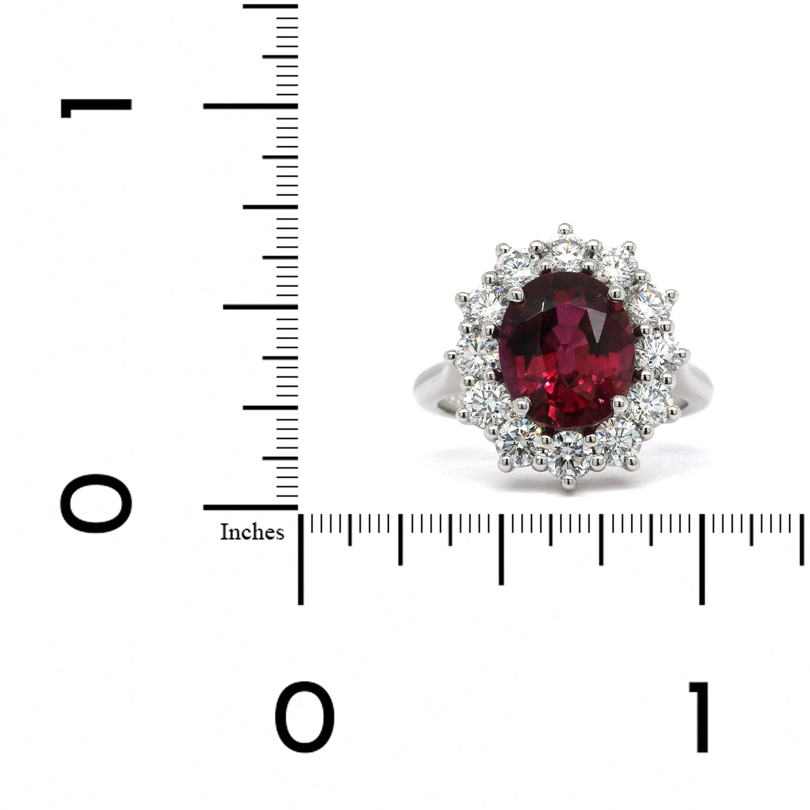 Platinum Oval Ruby Diamond Halo Ring - Image 3