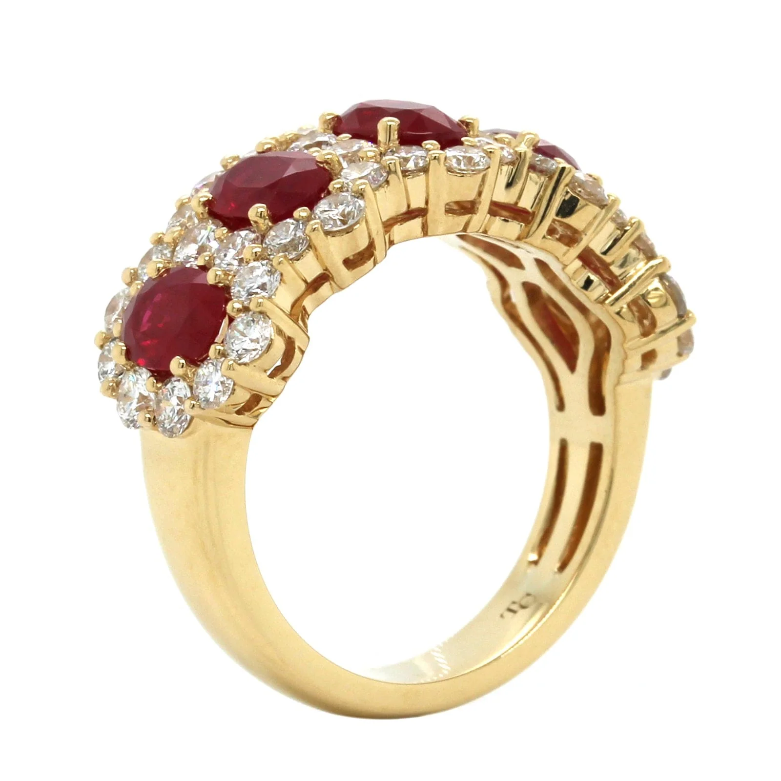 18K Yellow Gold 5 Stone Ruby Diamond Halo Band - Image 2