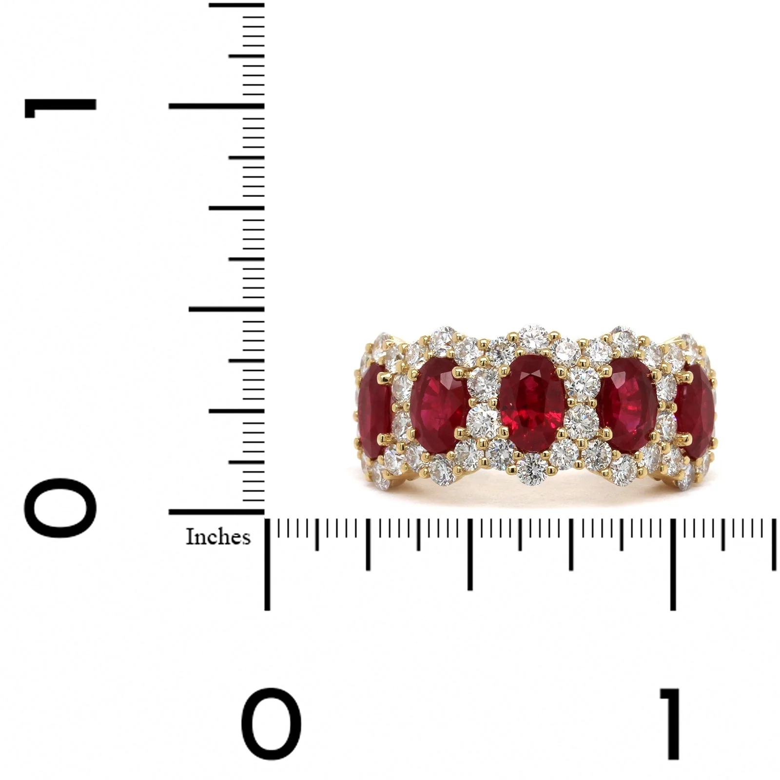 18K Yellow Gold 5 Stone Ruby Diamond Halo Band - Image 3