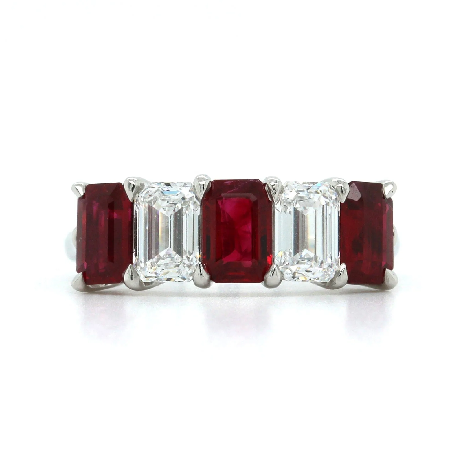 Platinum Emerald Cut Ruby and Diamond Band