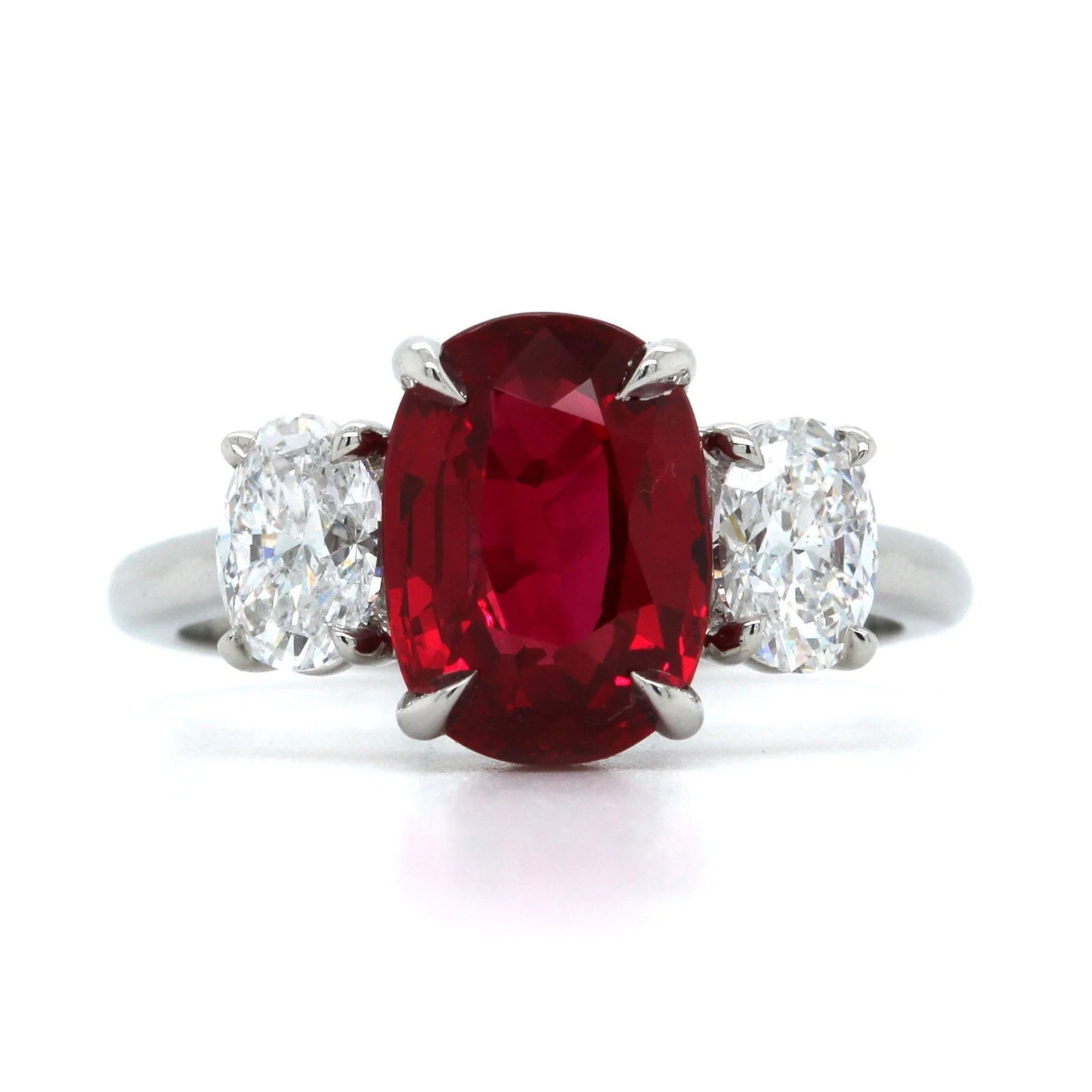 Platinum 3 Stone Ruby & Diamond Ring