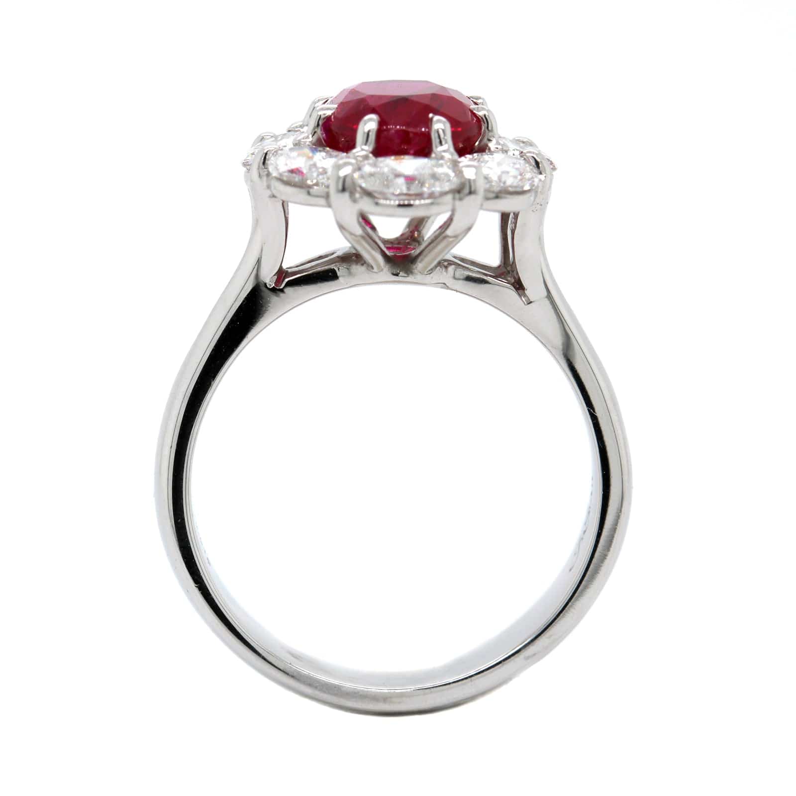 Platinum Oval Ruby and Diamond Halo Ring - Image 3