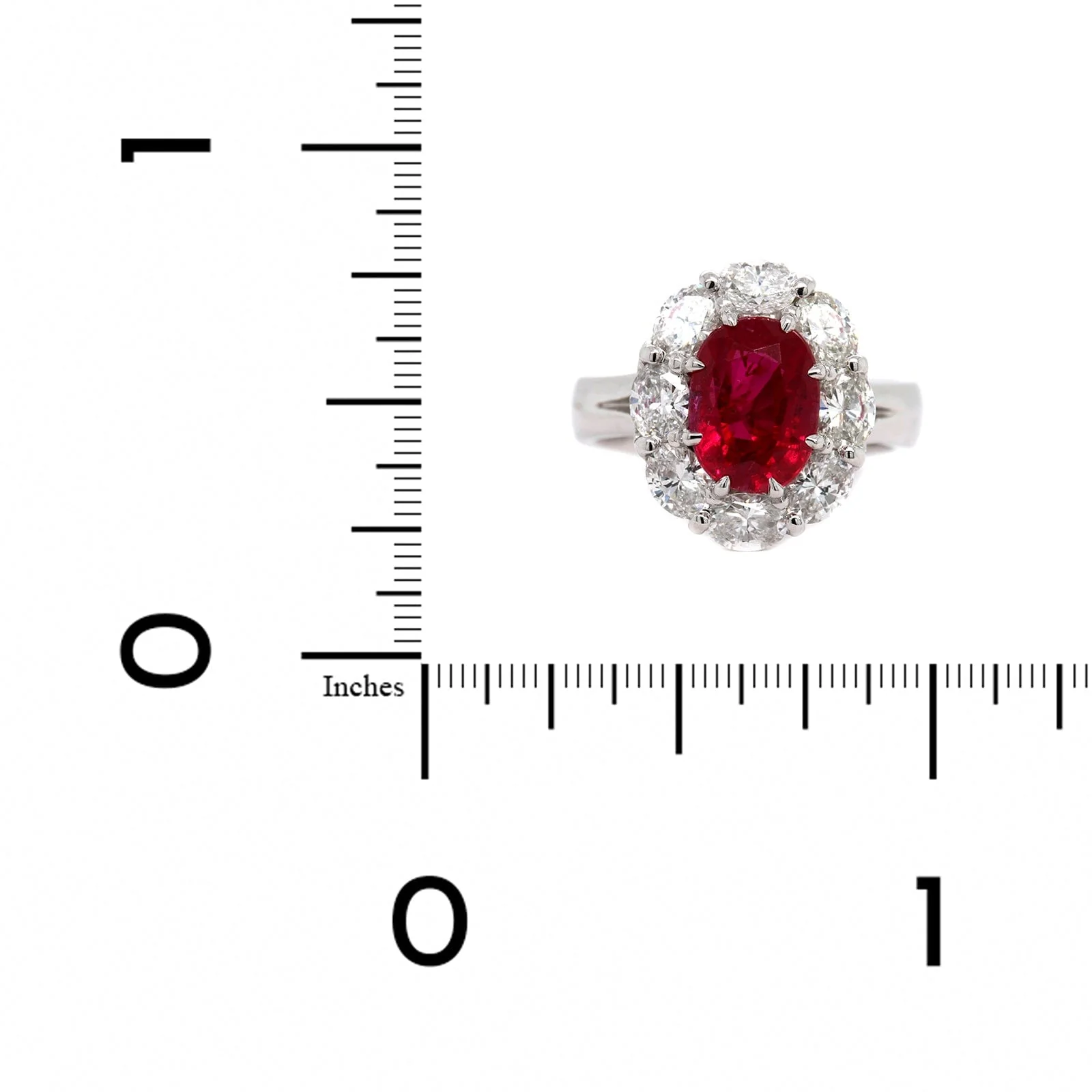 Platinum Oval Ruby and Diamond Halo Ring - Image 4