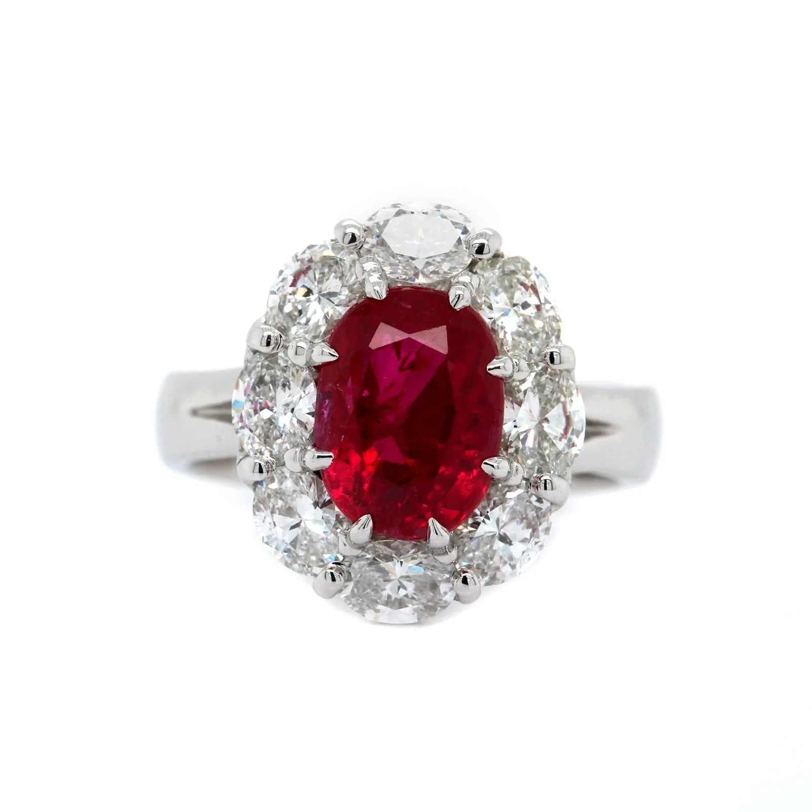 Platinum Oval Ruby and Diamond Halo Ring - Image 5