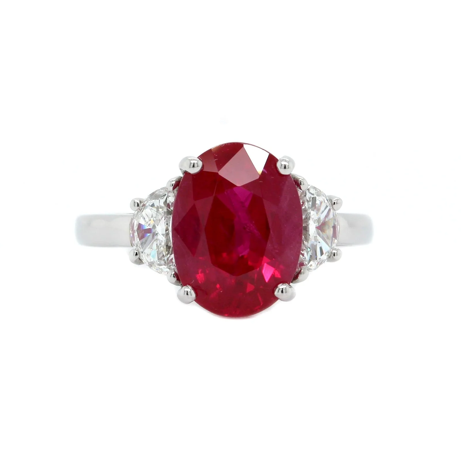 Oscar Heyman Platinum Vivid Red Ruby & Diamond Ring