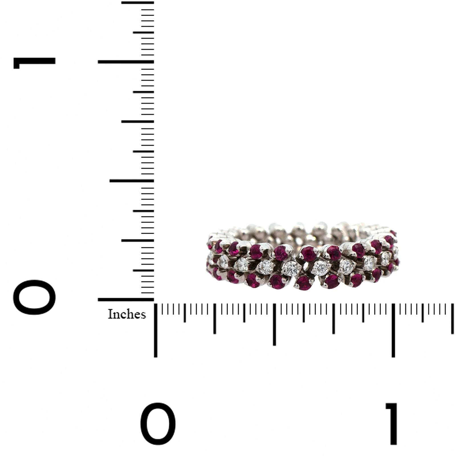 18K White Gold 3 Row Adjustable Diamond and Ruby Ring - Image 3