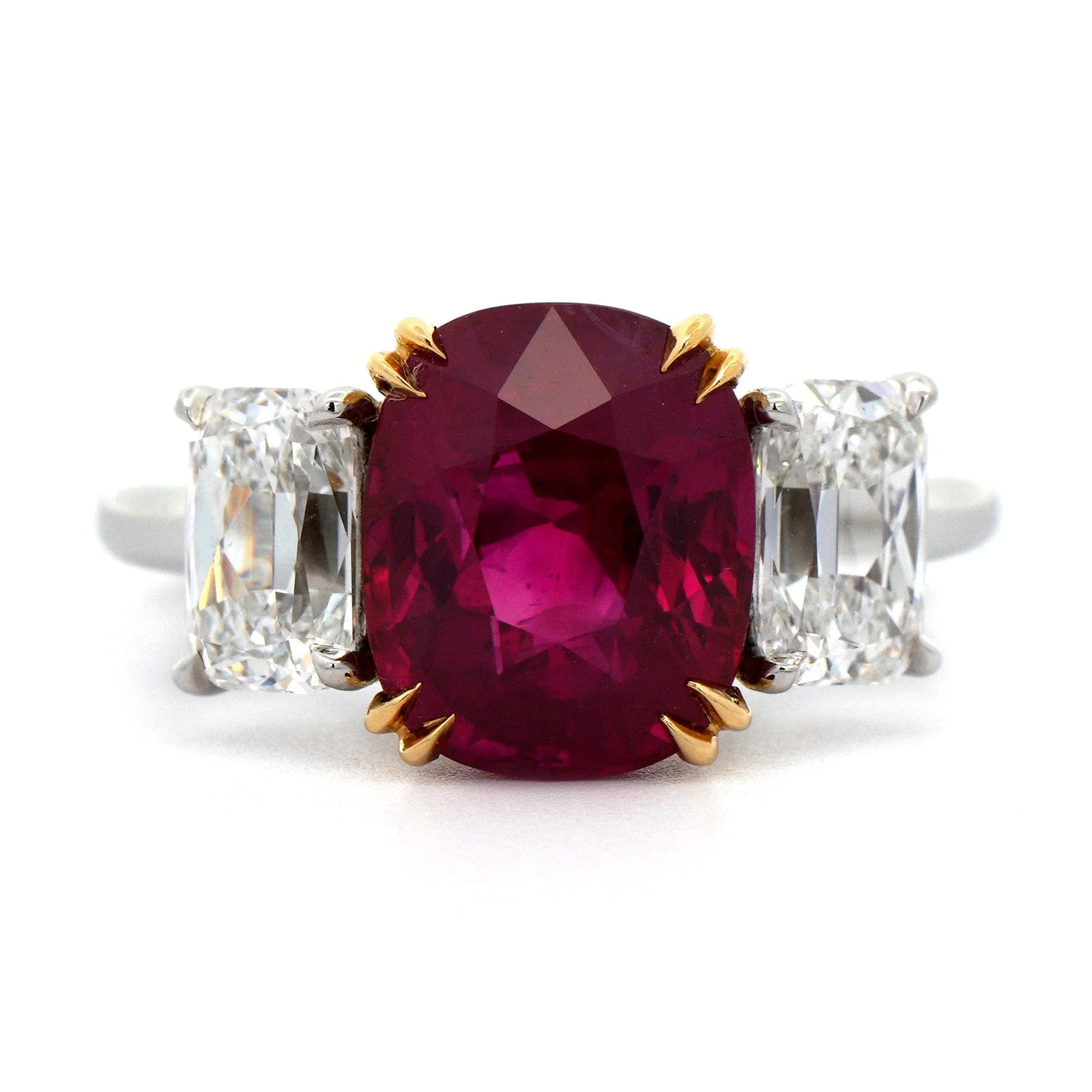 Platinum 3 Stone Ruby and Diamond Ring