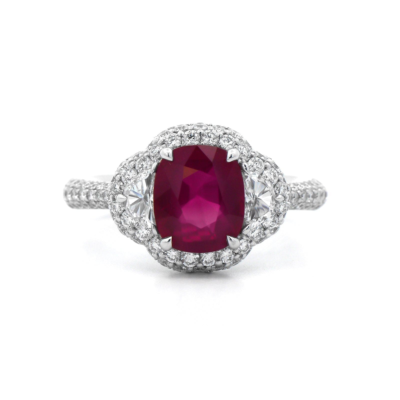 18K White Gold Cushion Cut Ruby and Diamond Ring