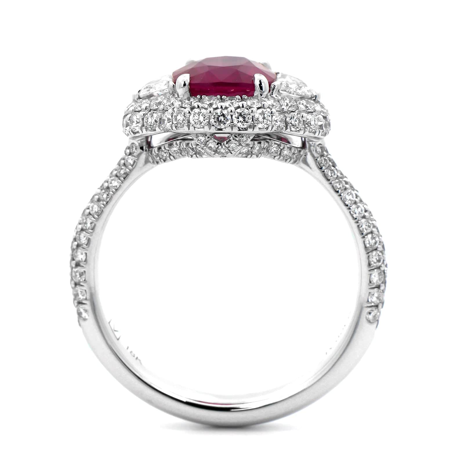 18K White Gold Cushion Cut Ruby and Diamond Ring - Image 3
