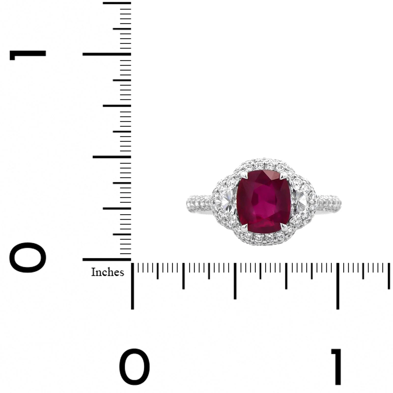 18K White Gold Cushion Cut Ruby and Diamond Ring - Image 4
