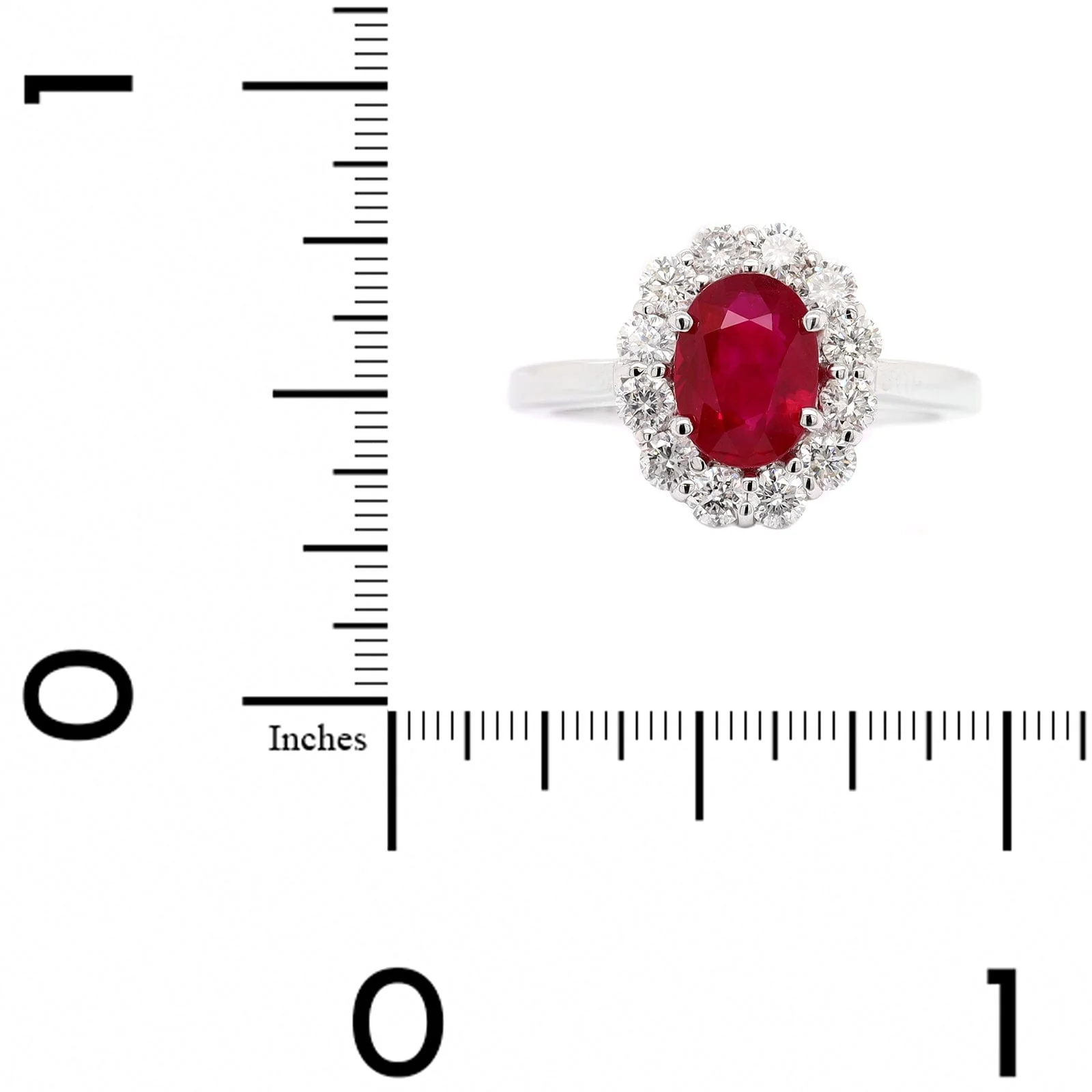 18K White Gold Oval Ruby and Diamond Halo Ring - Image 4