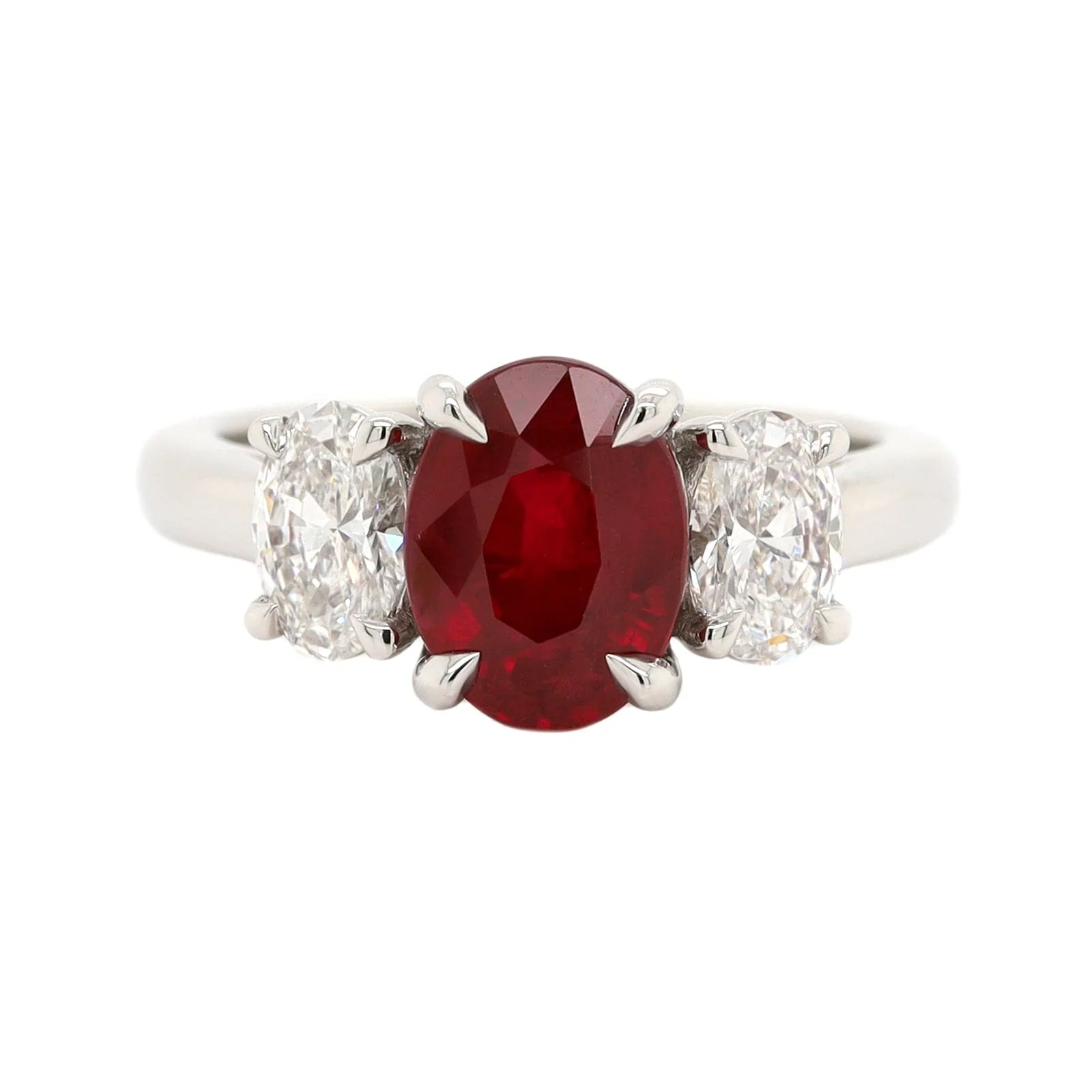 Platinum 3 Stone Oval Ruby and Diamond Ring