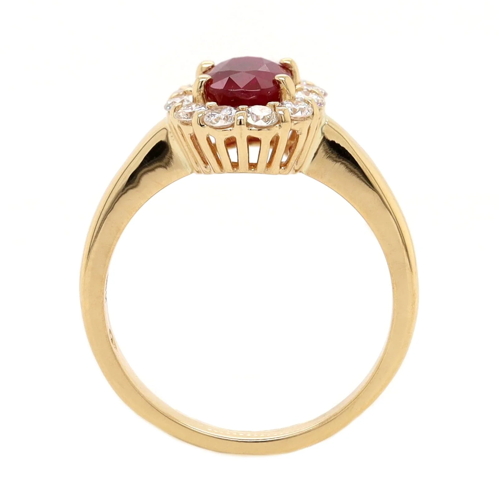 18K Yellow Gold Oval Ruby and Diamond Halo Ring - Image 3