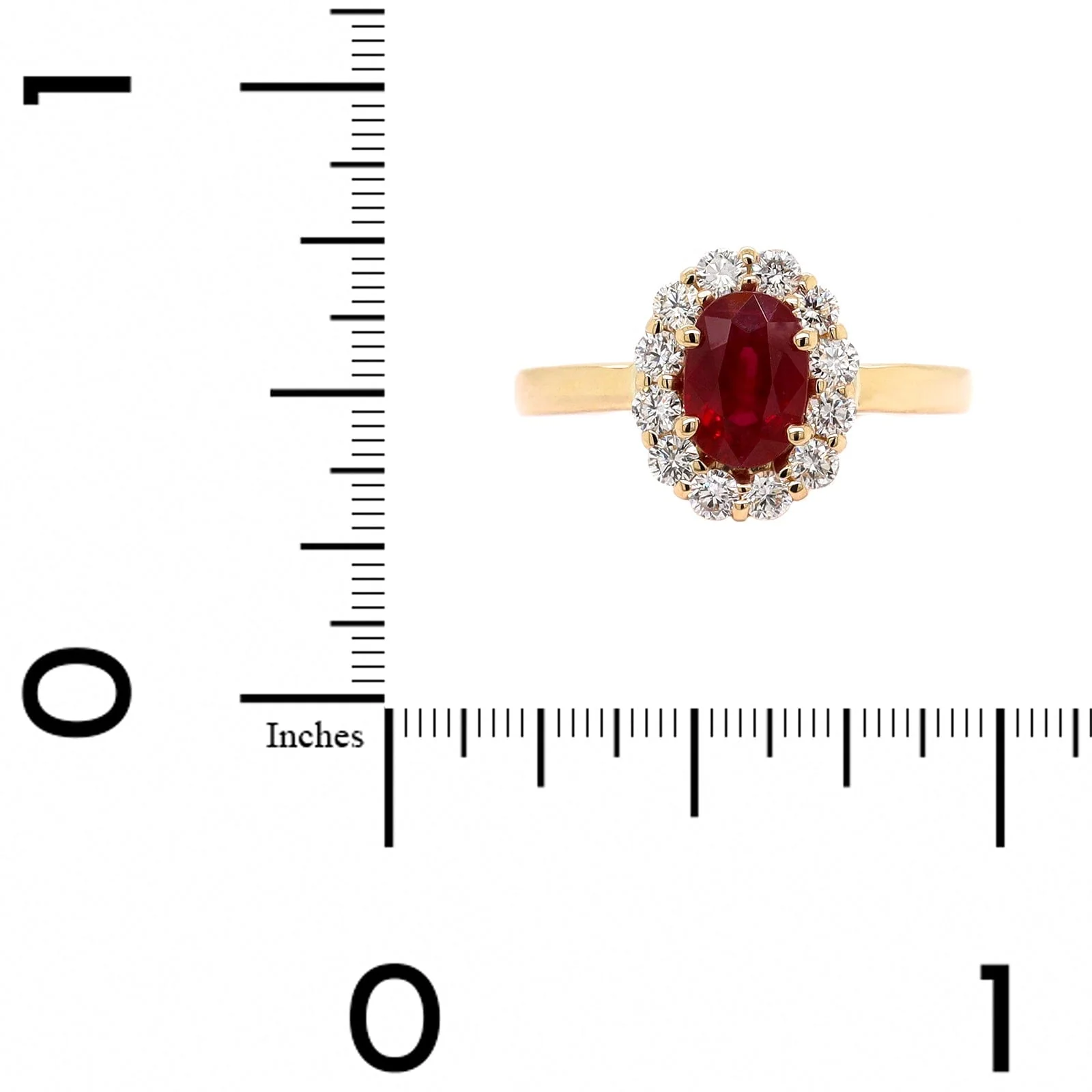 18K Yellow Gold Oval Ruby and Diamond Halo Ring - Image 4