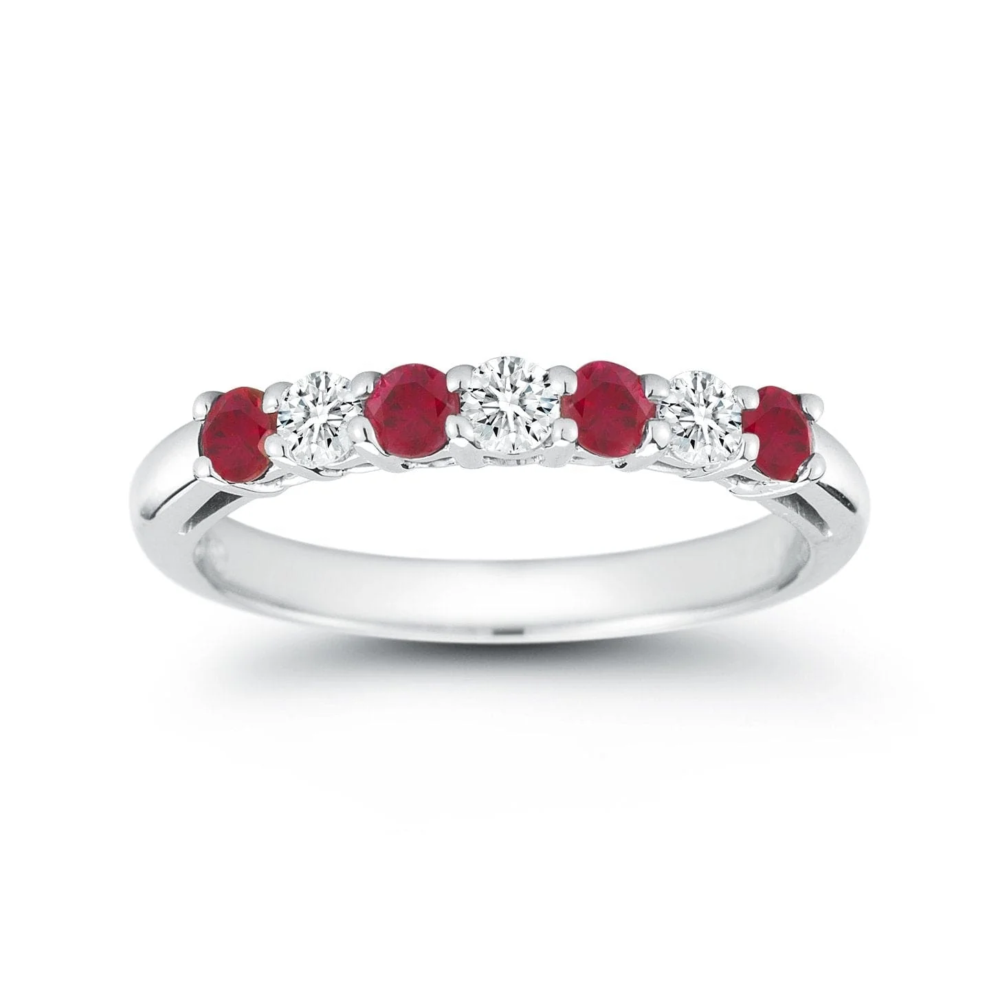 Platinum Prong Set Ruby and Diamond Wedding Ring - Image 2