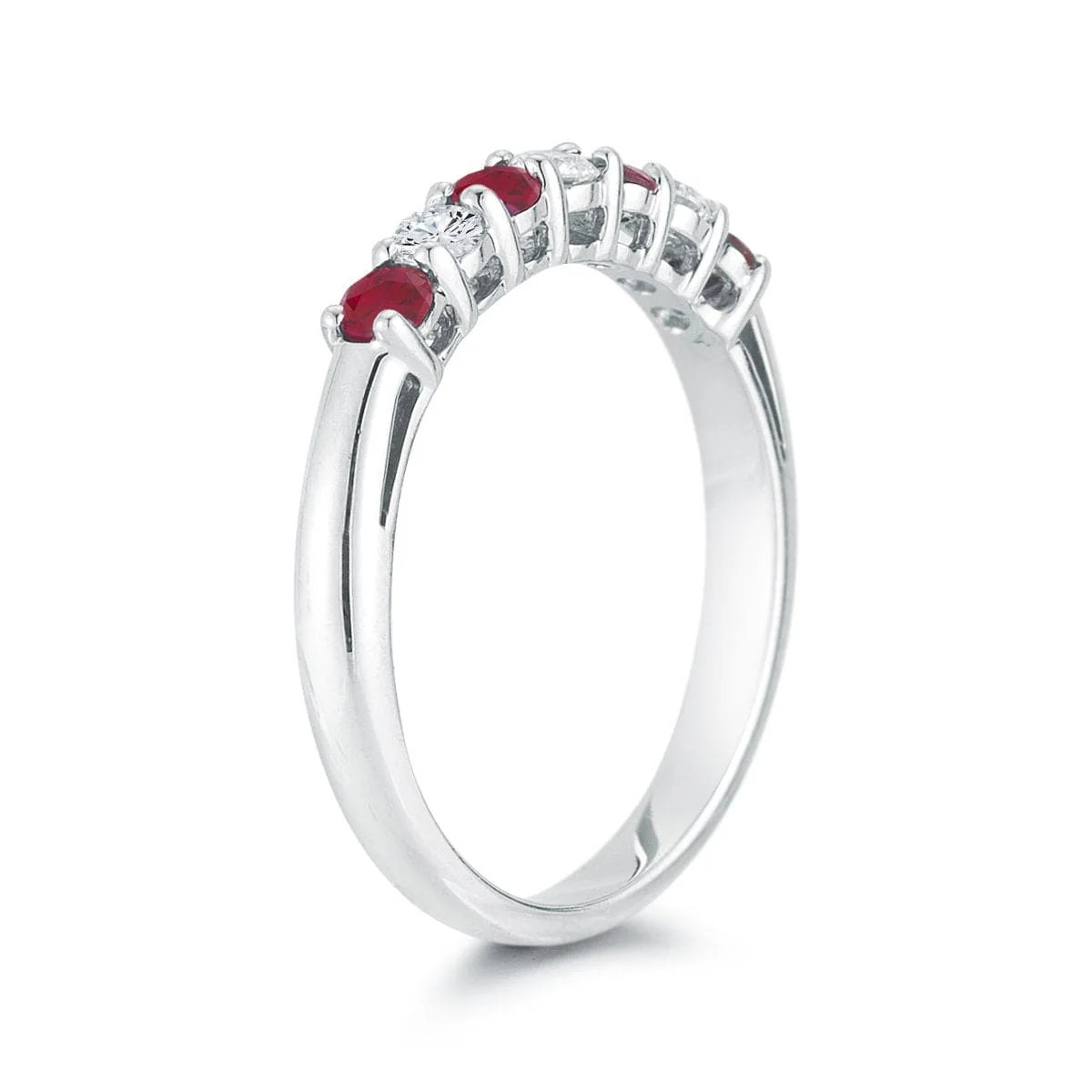 Platinum Prong Set Ruby and Diamond Wedding Ring - Image 3