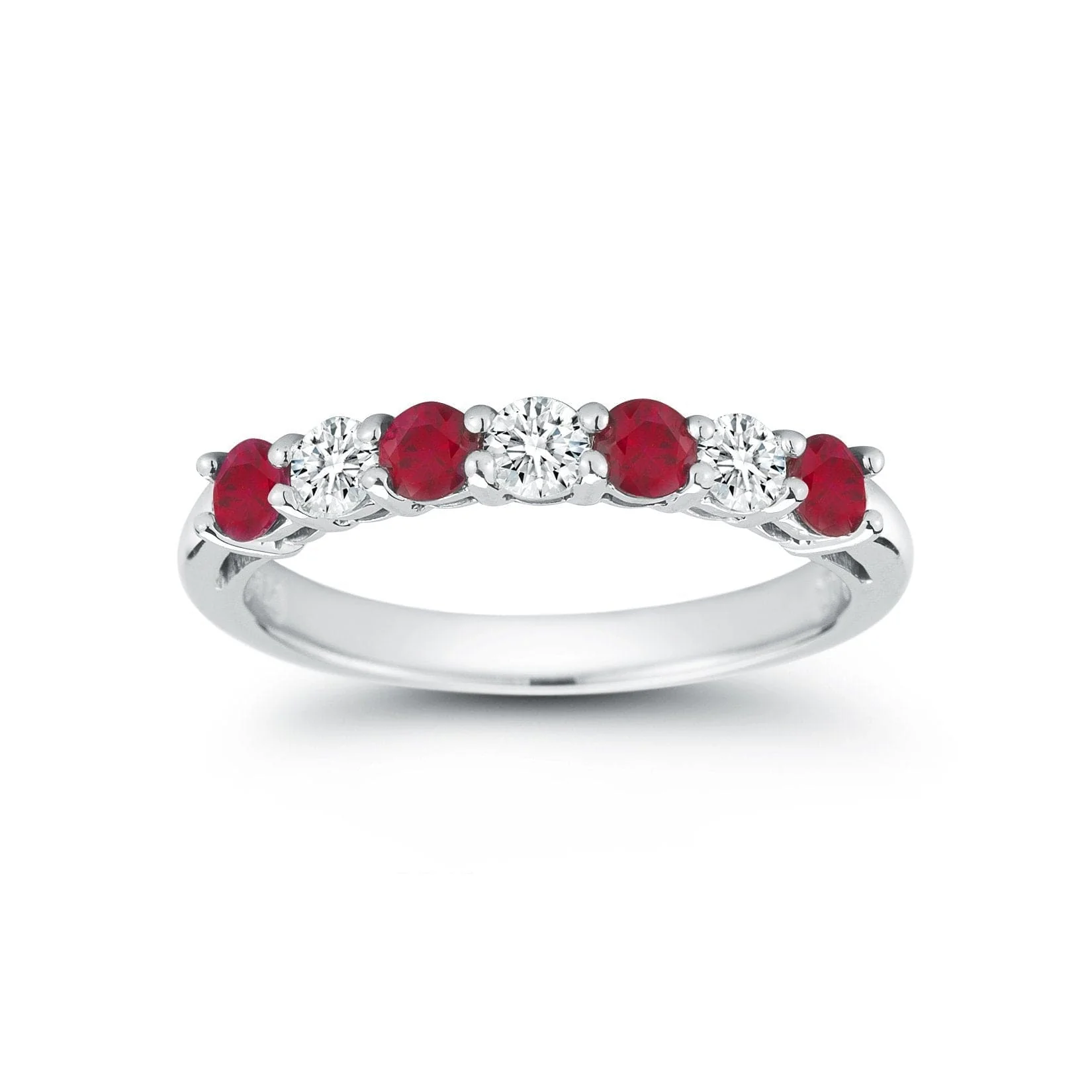 Platinum Shared Prong Diamond and Ruby Band - Image 2