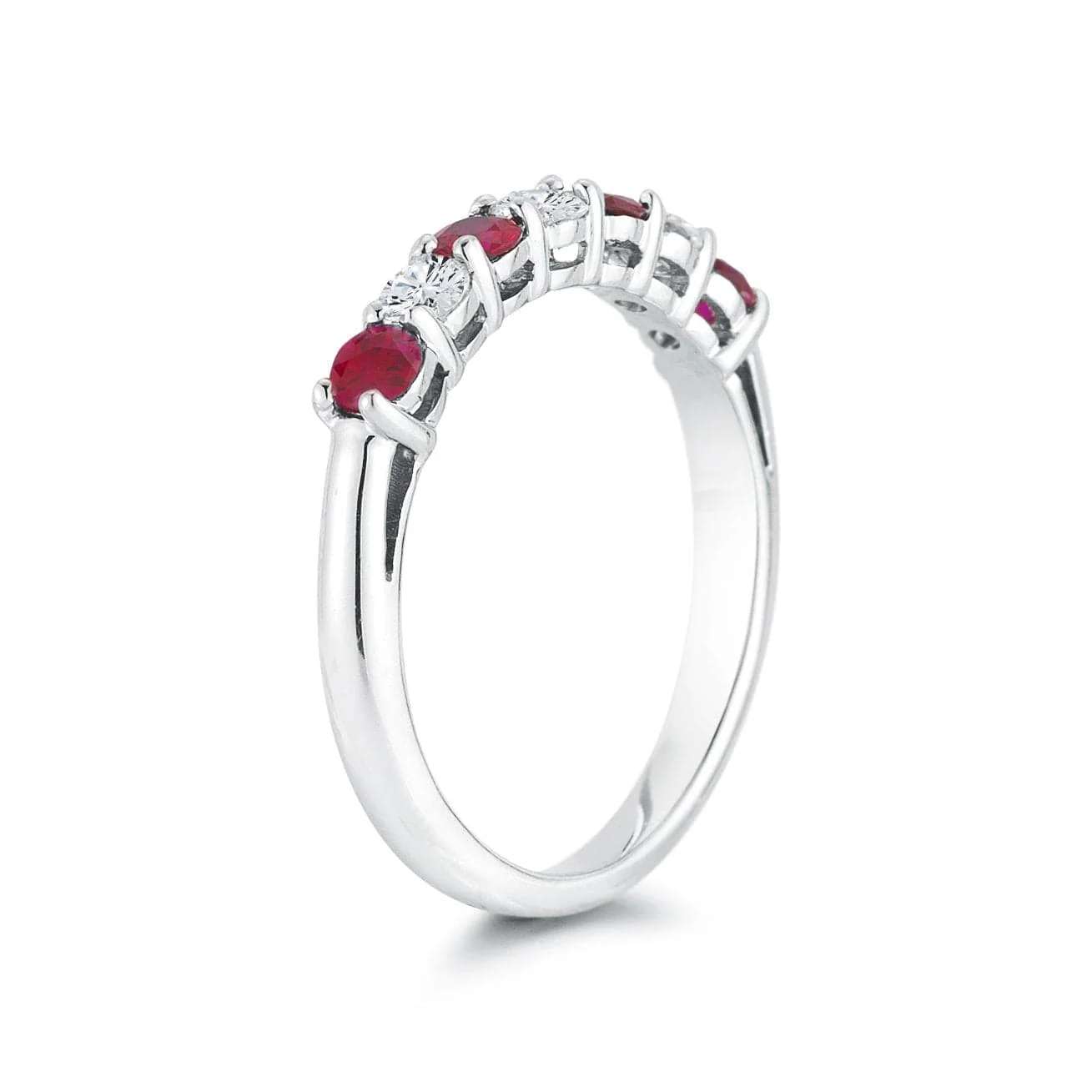 Platinum Shared Prong Diamond and Ruby Band - Image 3