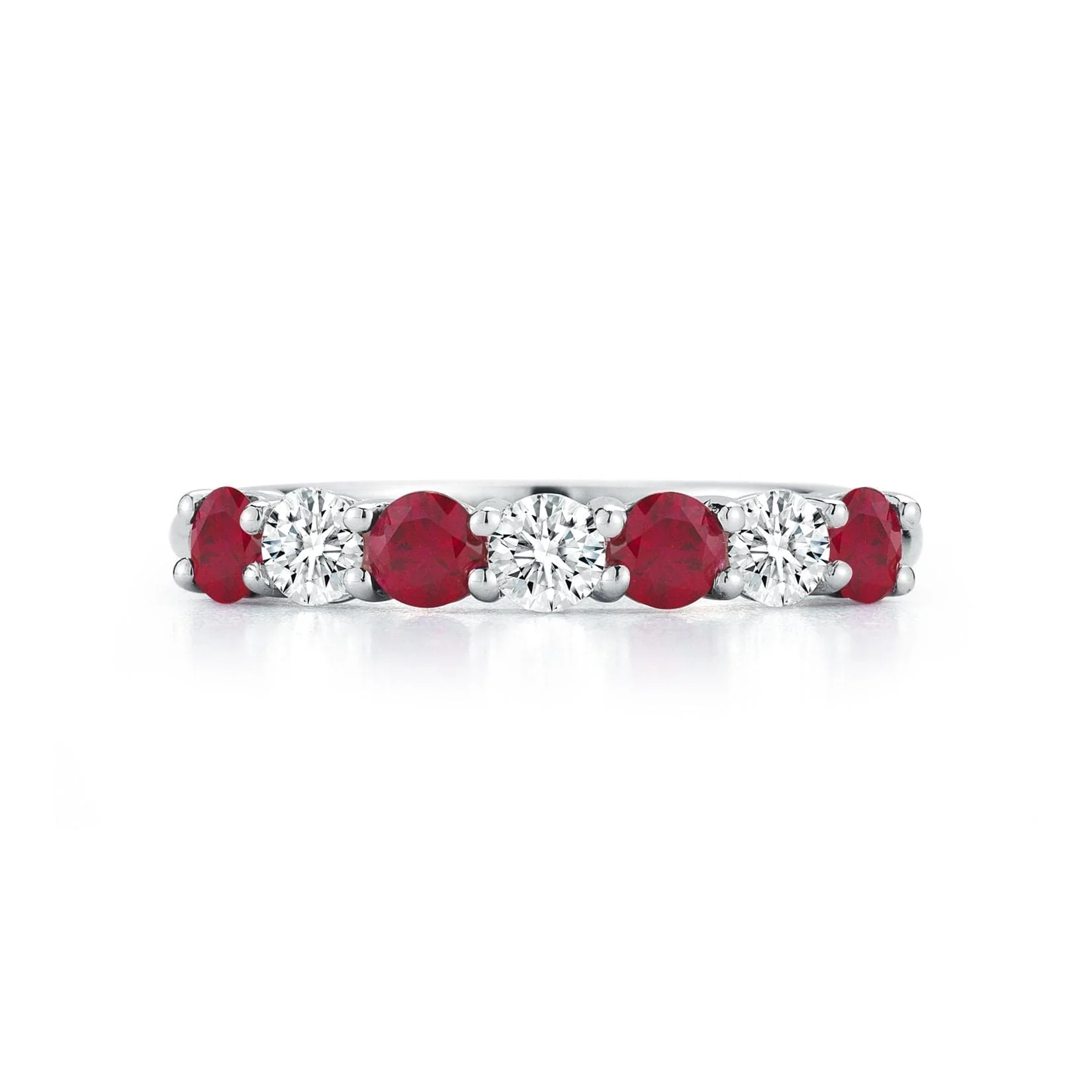 Platinum 7 Stone Alternating Diamond and Ruby Wedding Ring