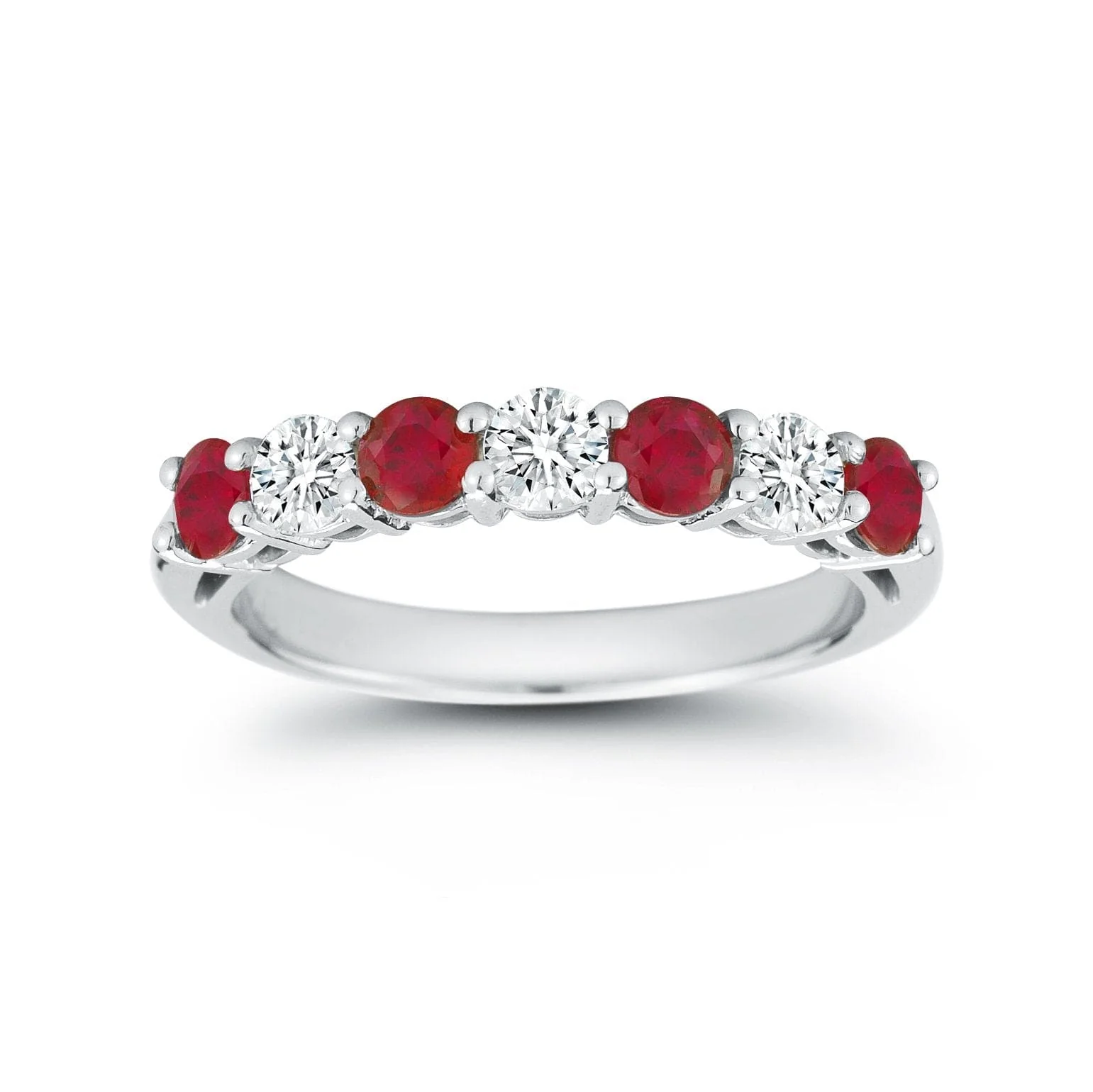 Platinum 7 Stone Alternating Diamond and Ruby Wedding Ring - Image 2