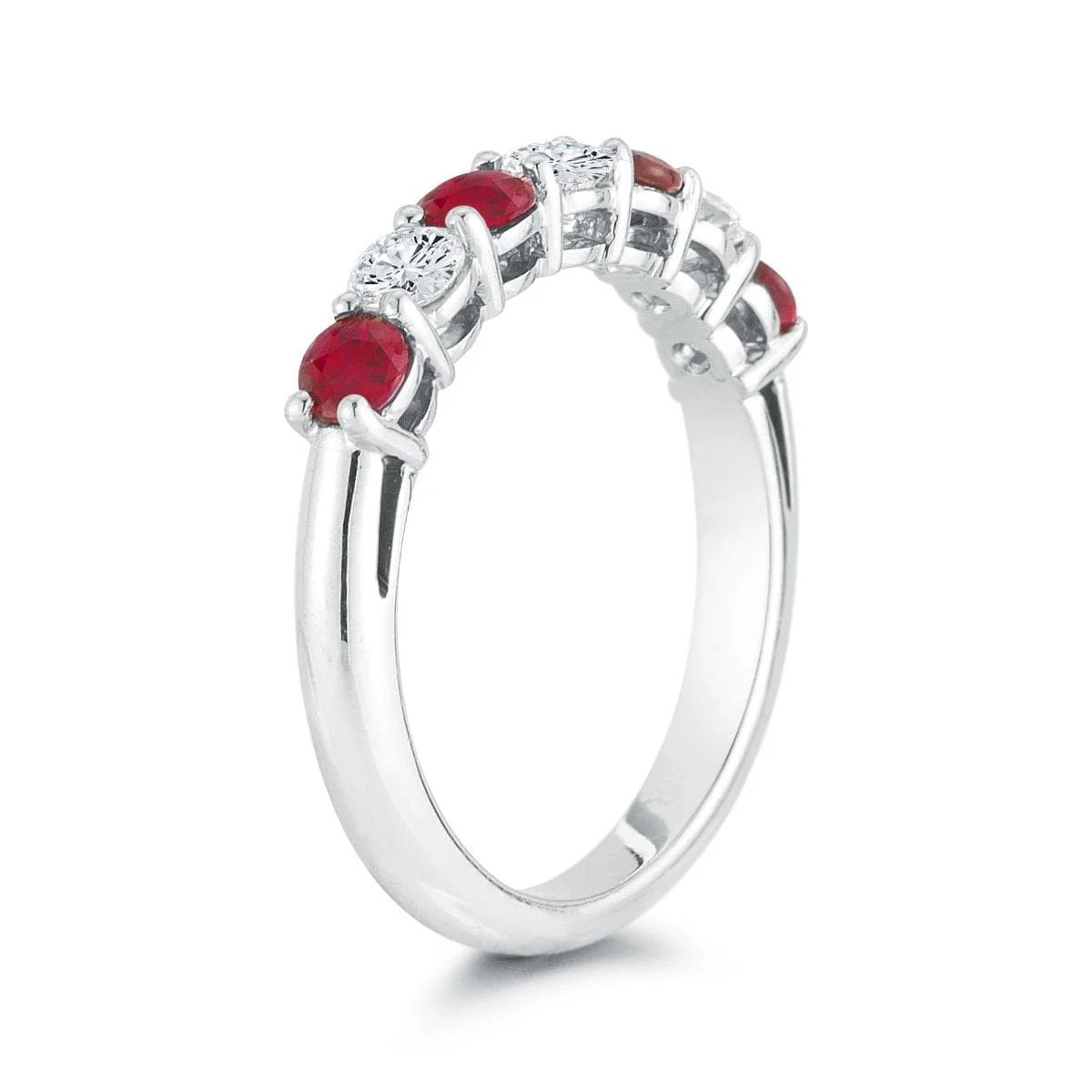 Platinum 7 Stone Alternating Diamond and Ruby Wedding Ring - Image 3