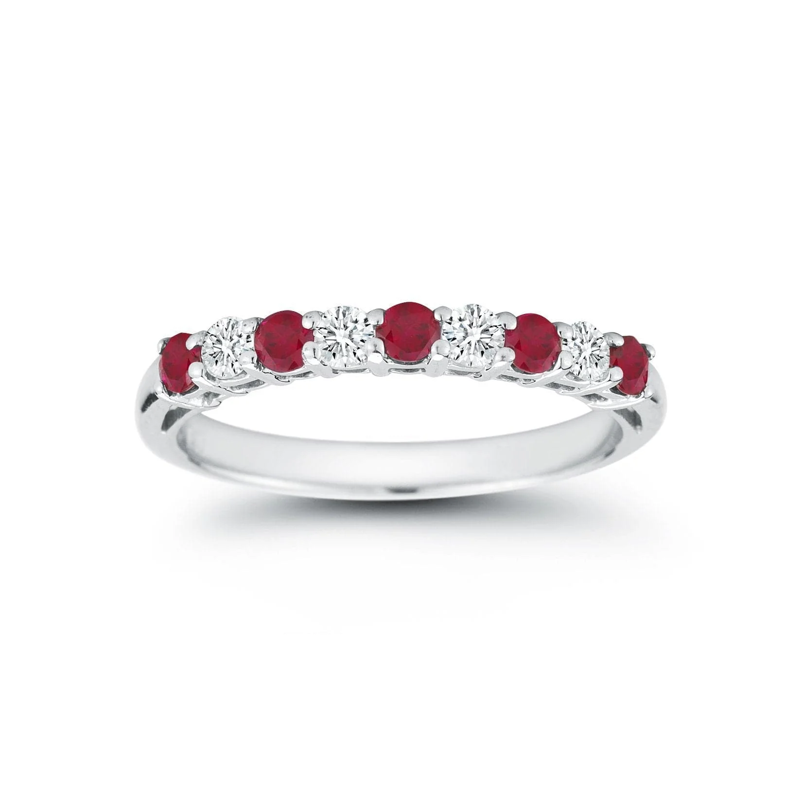Platinum 9 Stone Alternating Diamond and Ruby Wedding Ring - Image 2