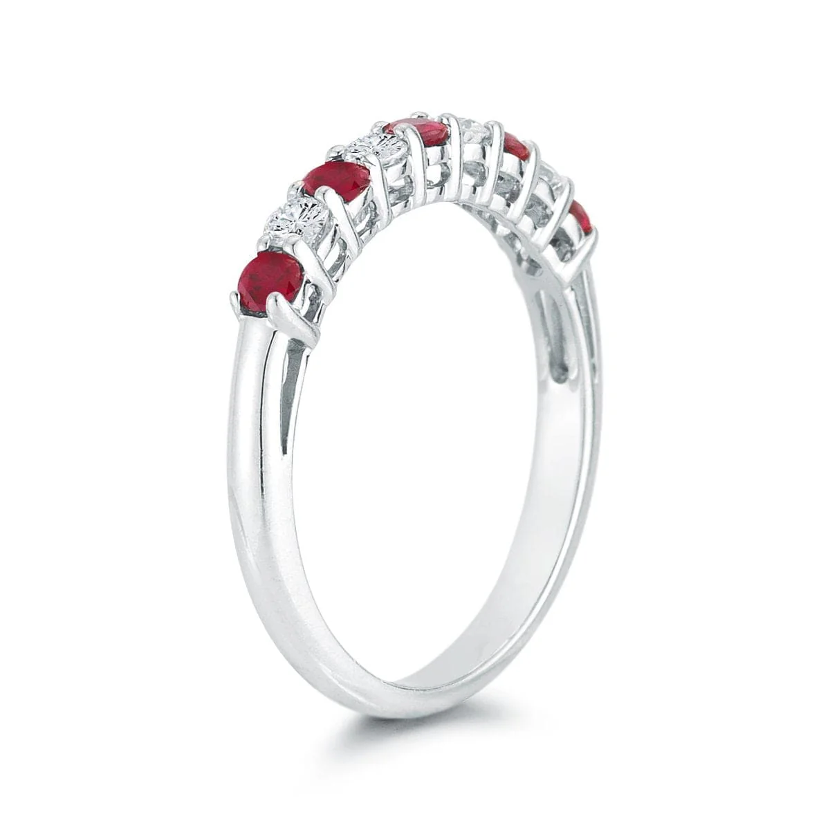 Platinum 9 Stone Alternating Diamond and Ruby Wedding Ring - Image 3